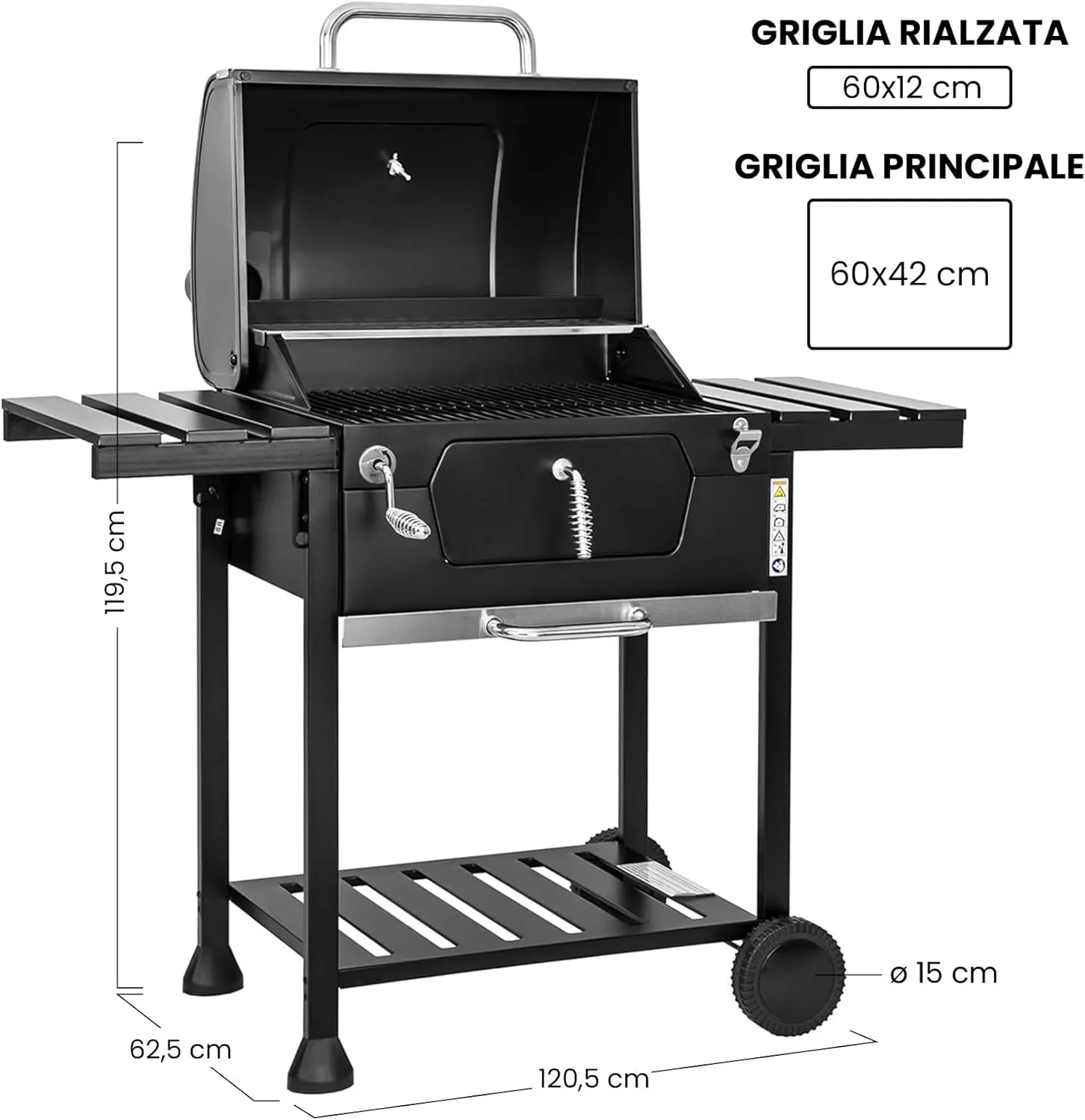 Barbecue à charbon en acier noir 107 x 66 cm vue 6