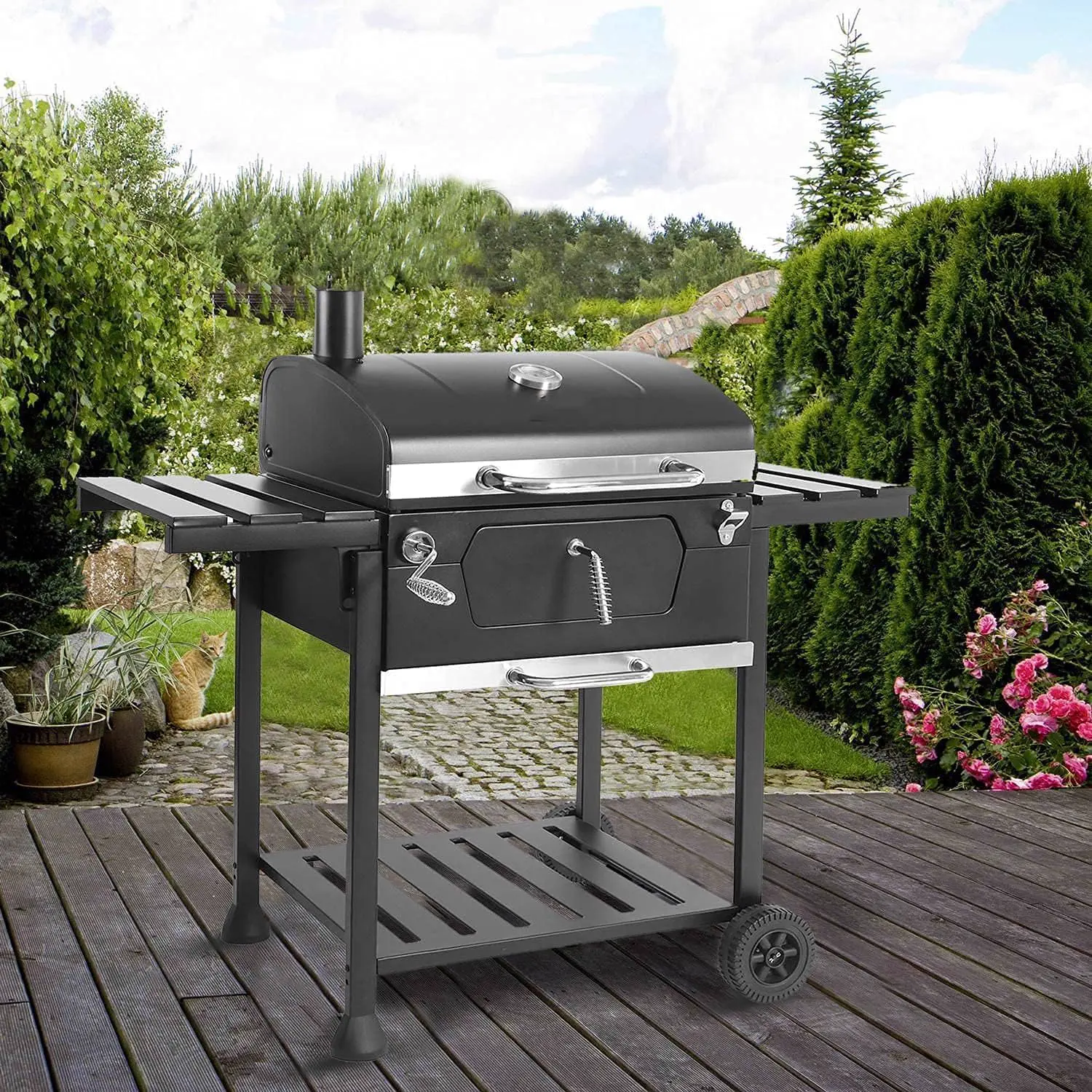 Barbecue à charbon en acier noir 107 x 66 cm vue 7