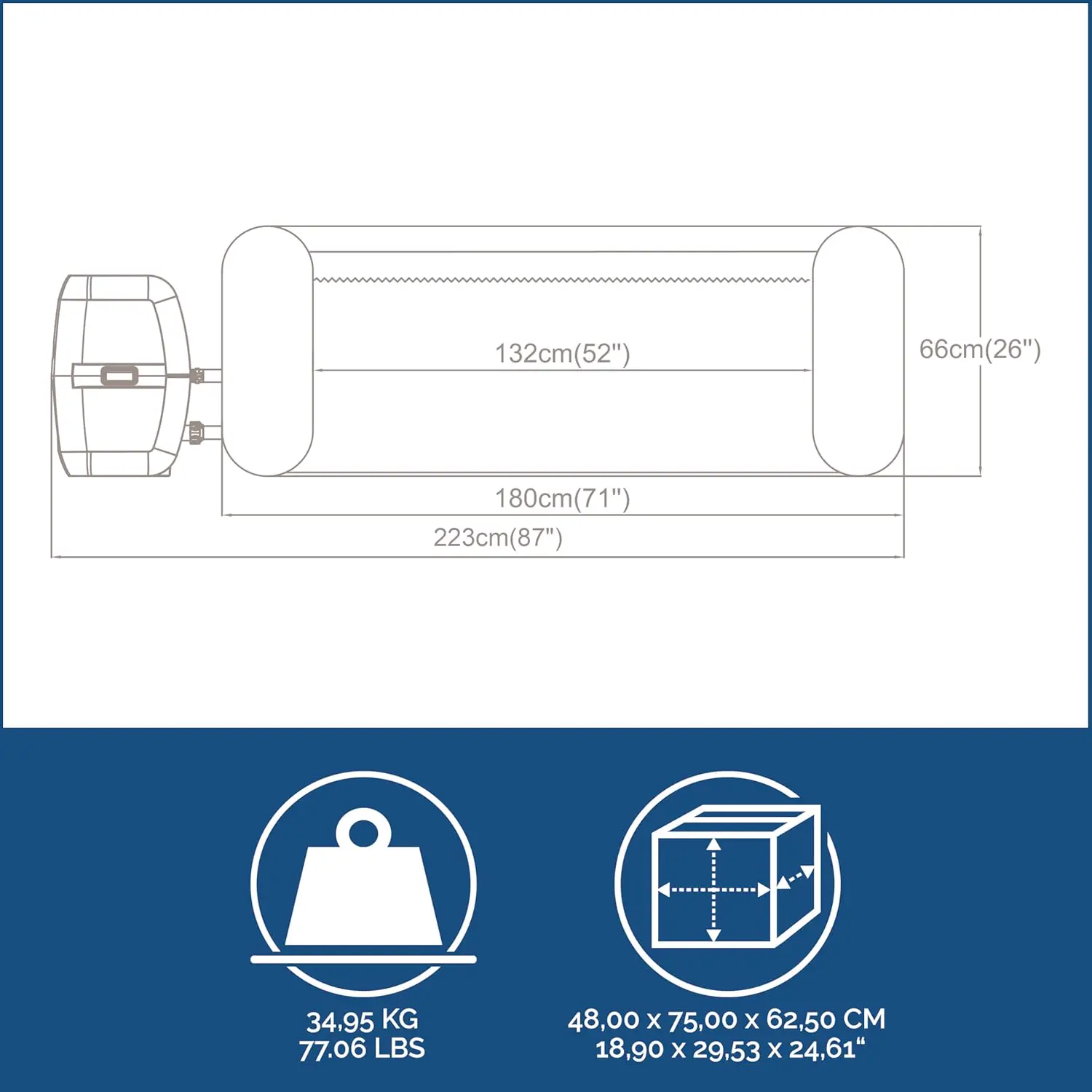 Spa gonflable 2 personnes 4 places 180 x 66 cm vue 3
