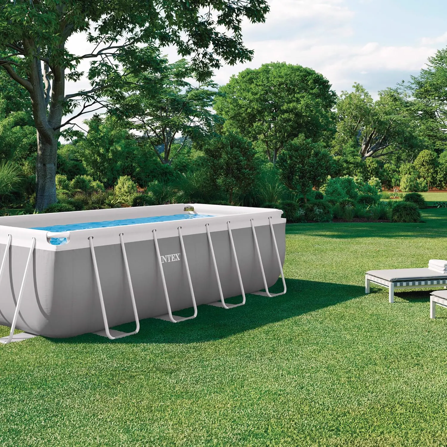 Piscine hors sol en acier gris vue 2