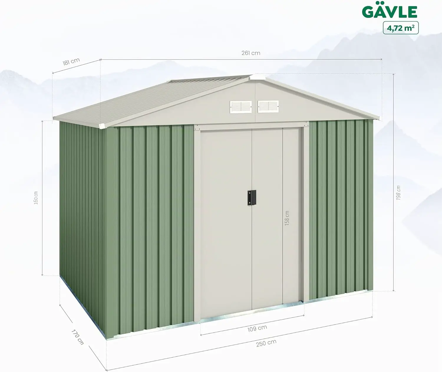 Abri de jardin en métal en acier beige 4,72 m² vue 2