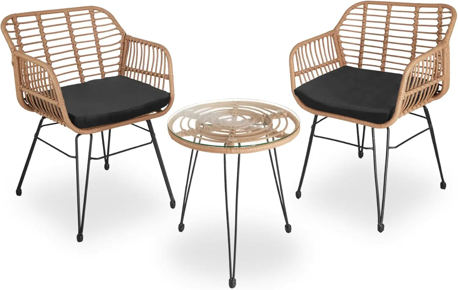 tectake® Salon de Jardin Extérieur en Poly Rotin Set de 3 pcs