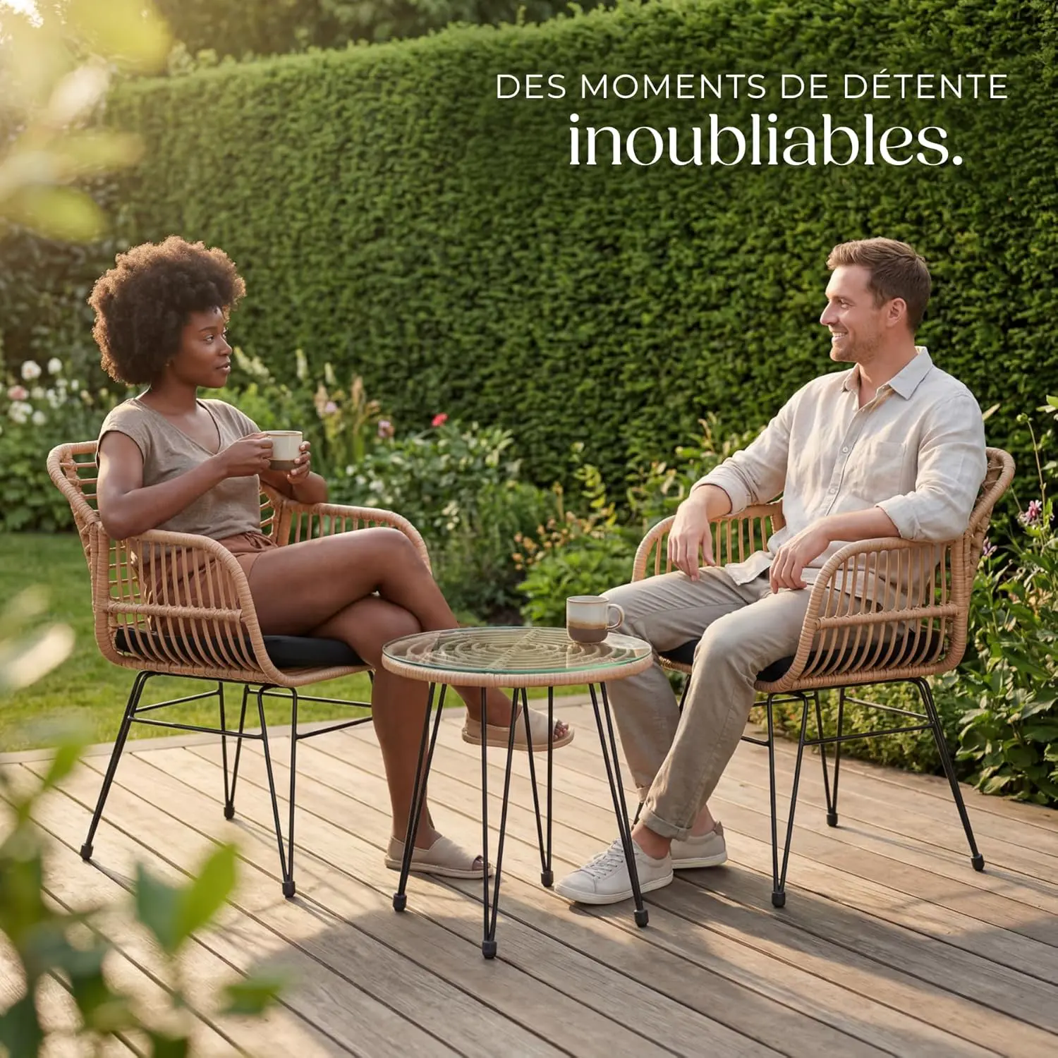 Salon de jardin 2 personnes en rotin marron 64,5 x 58 vue 8