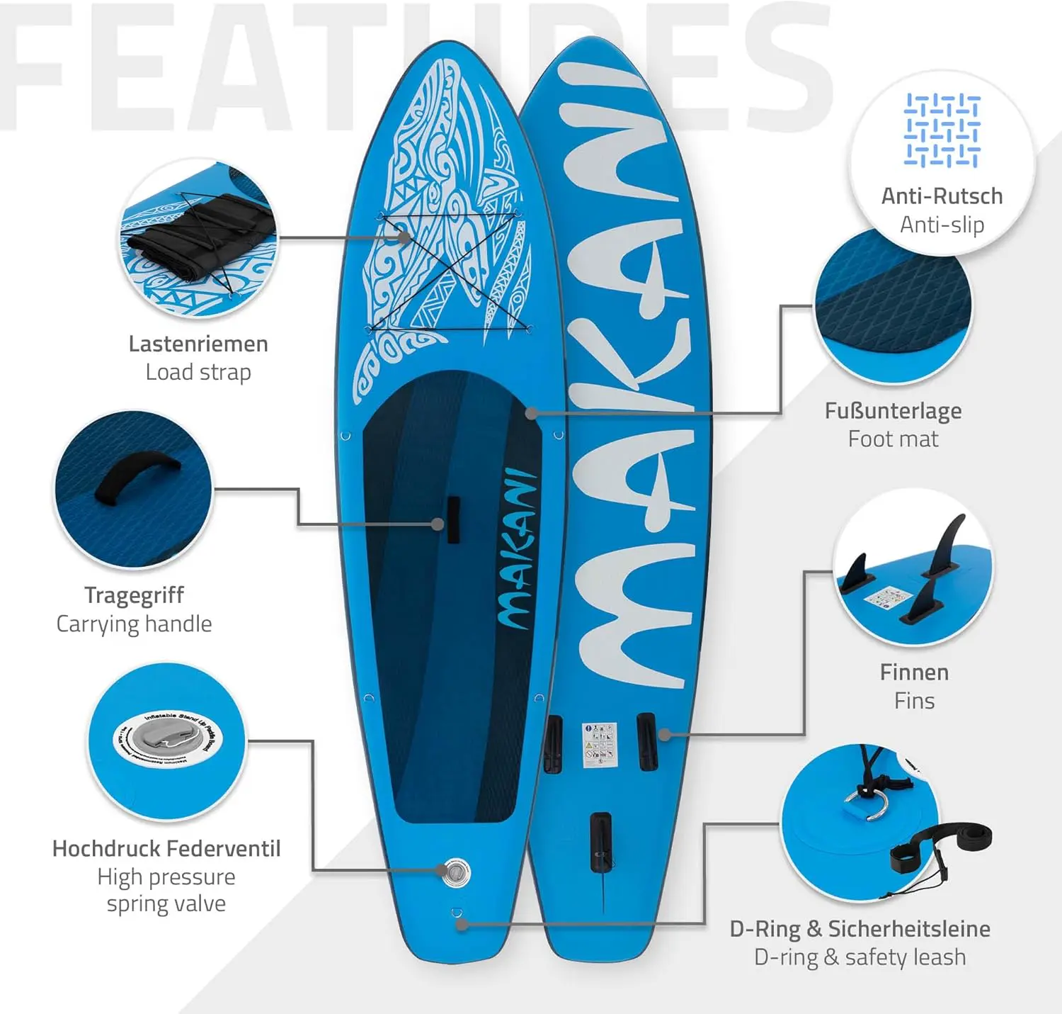 Paddle gonflable en aluminium bleu vue 3