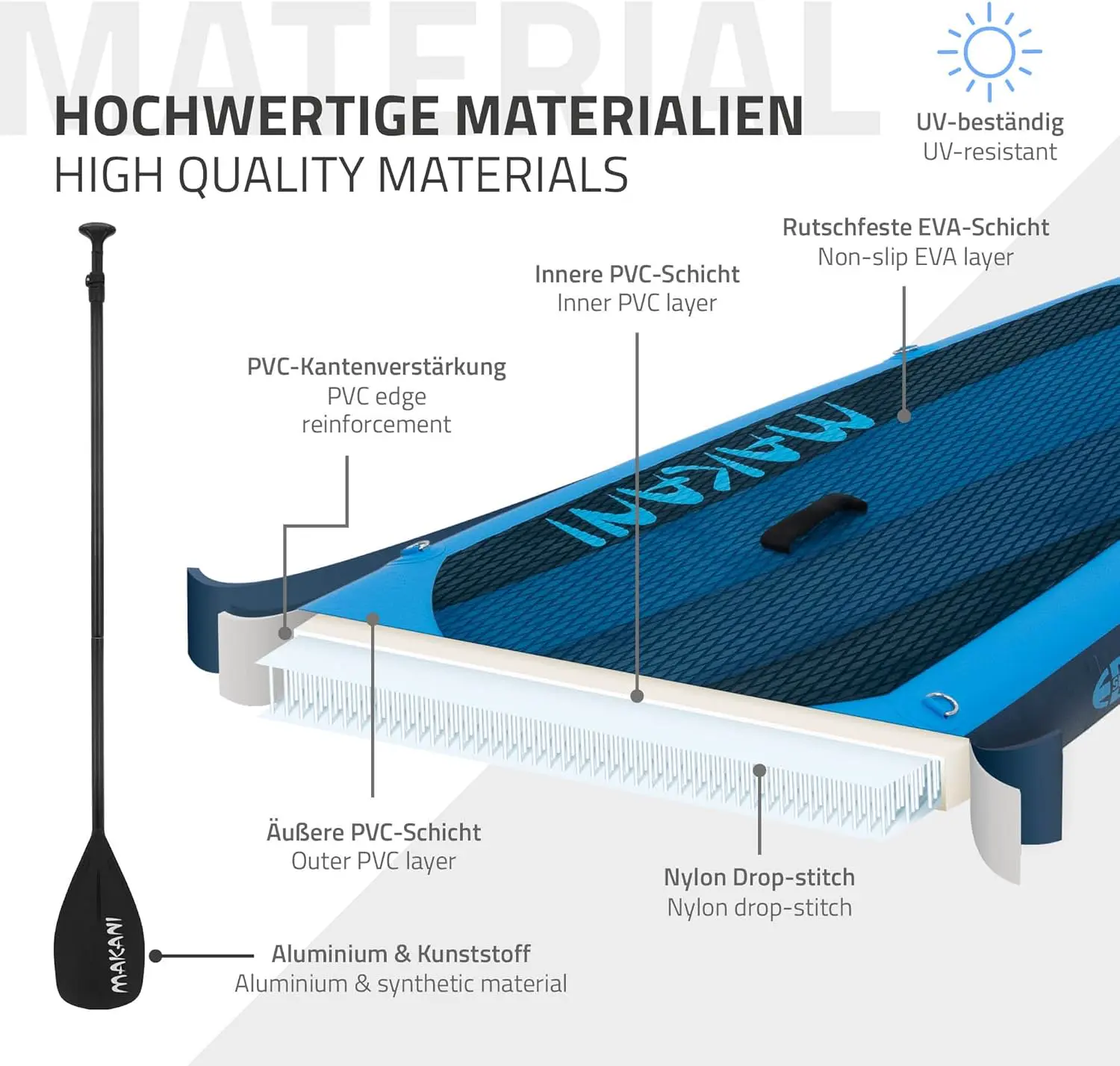 Paddle gonflable en aluminium bleu vue 5