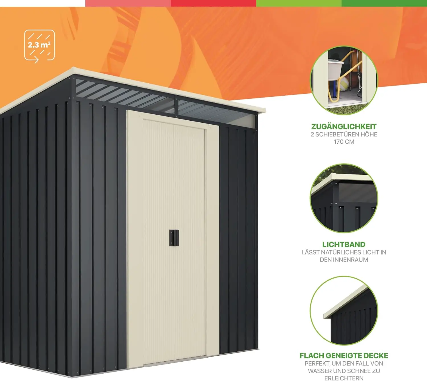 Abri de jardin en métal en acier gris 2,3 m² vue 2