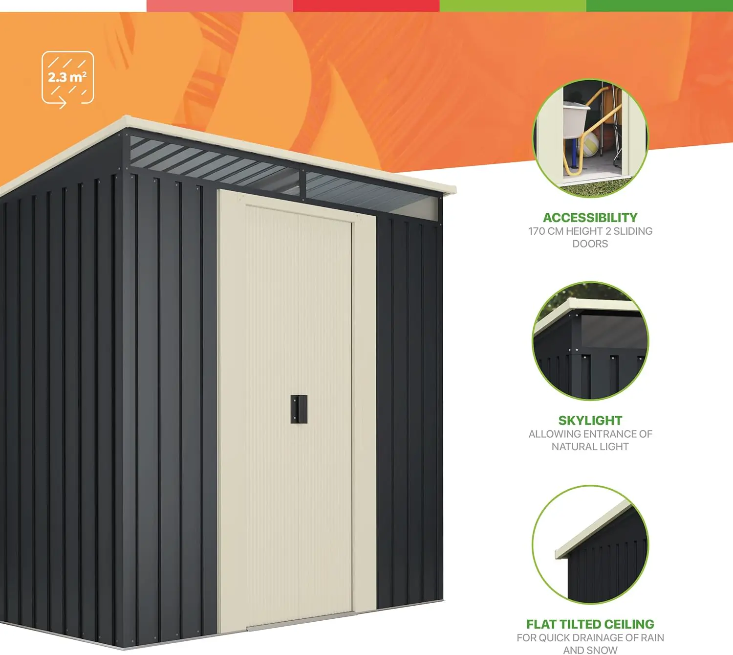 Abri de jardin en métal en acier gris 2,3 m² vue 8