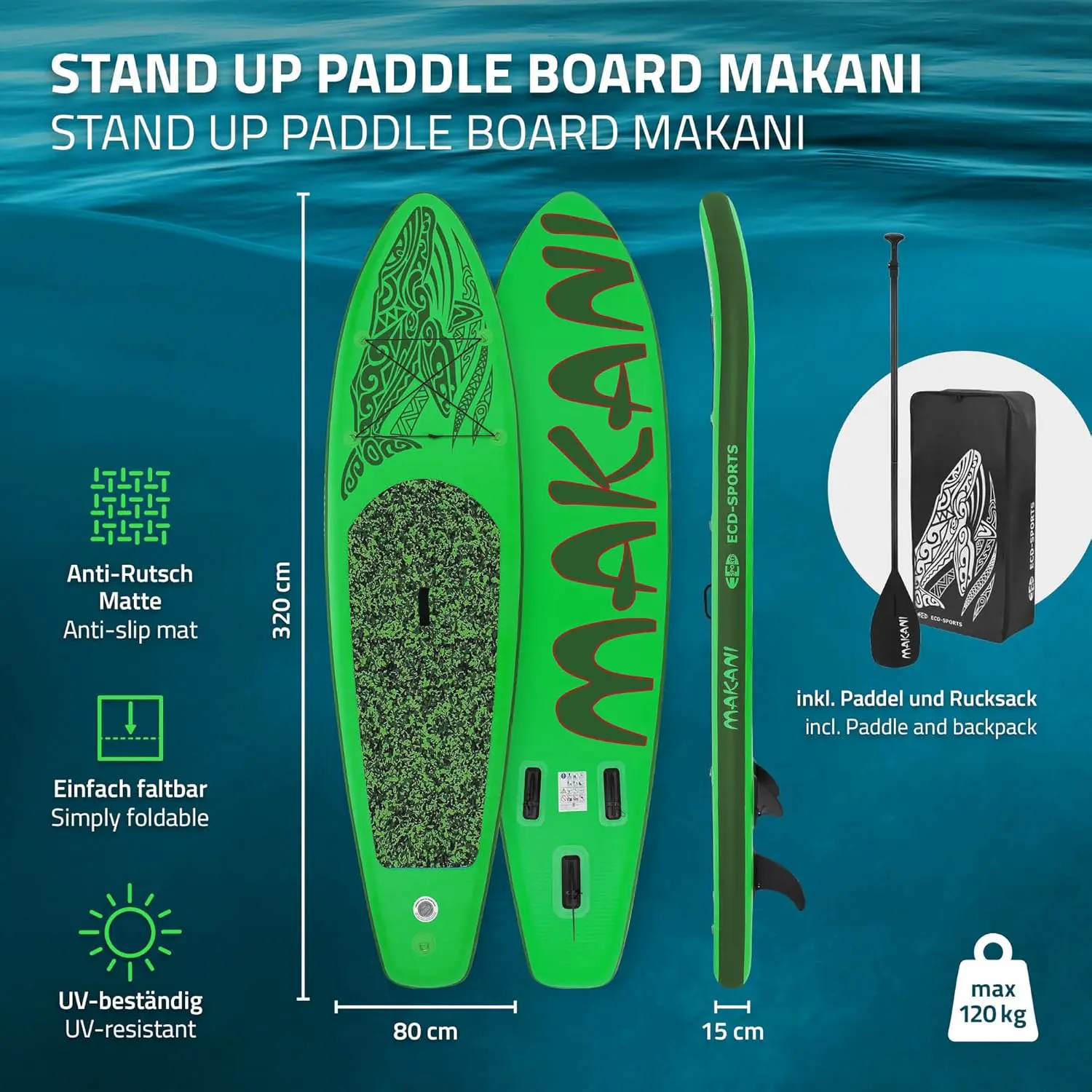 Paddle gonflable en aluminium vert vue 2