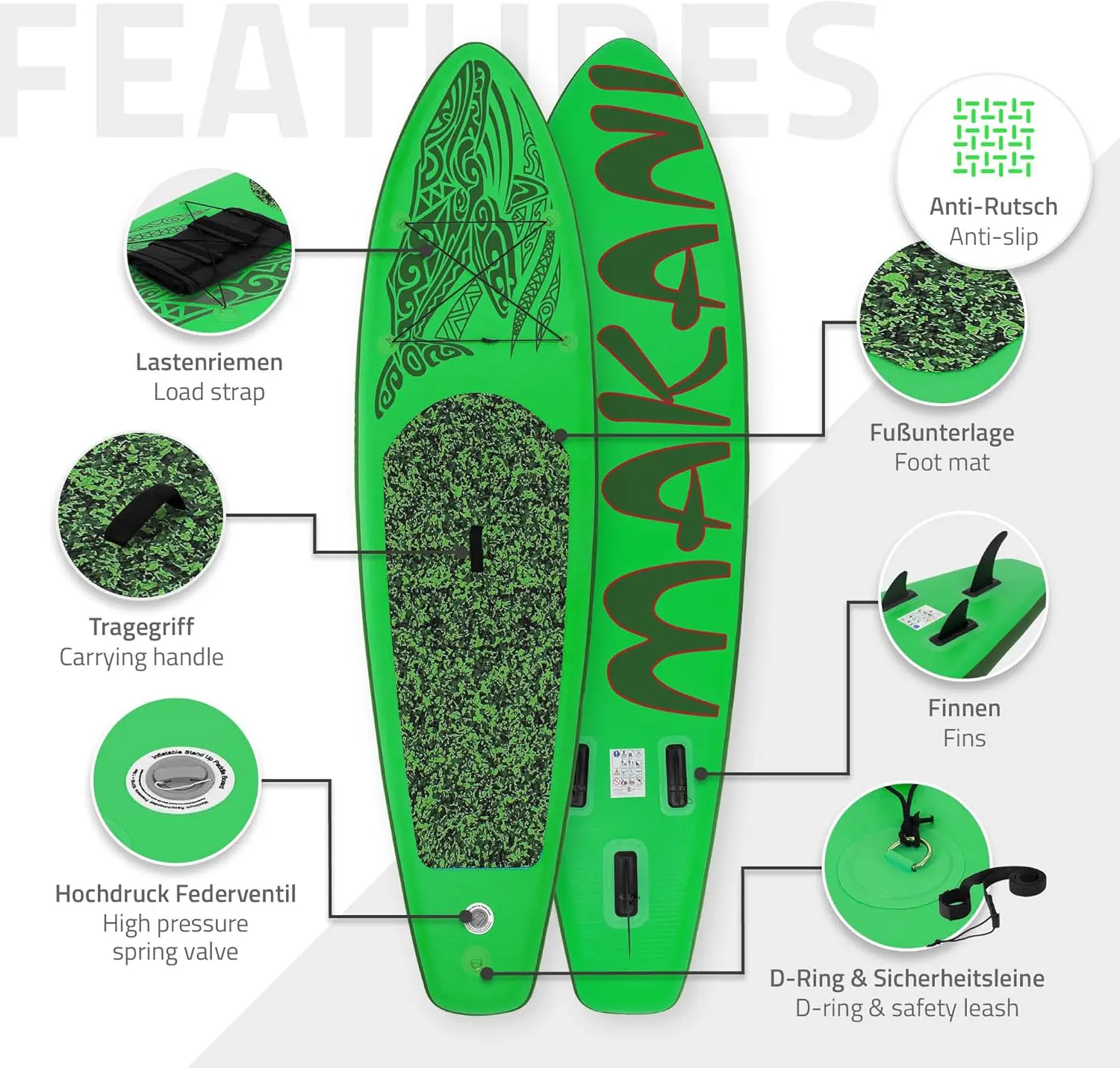 Paddle gonflable en aluminium vert vue 3
