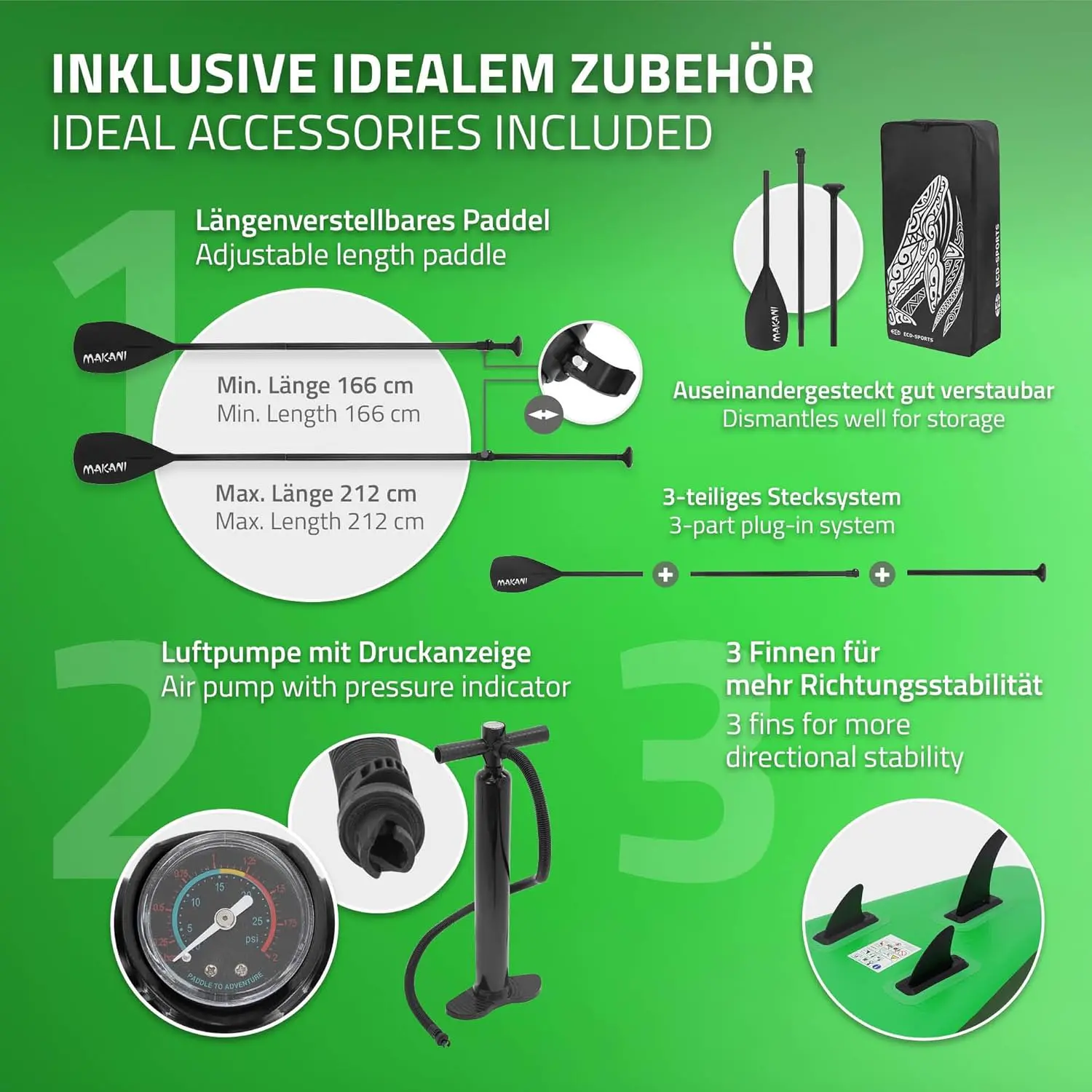 Paddle gonflable en aluminium vert vue 4