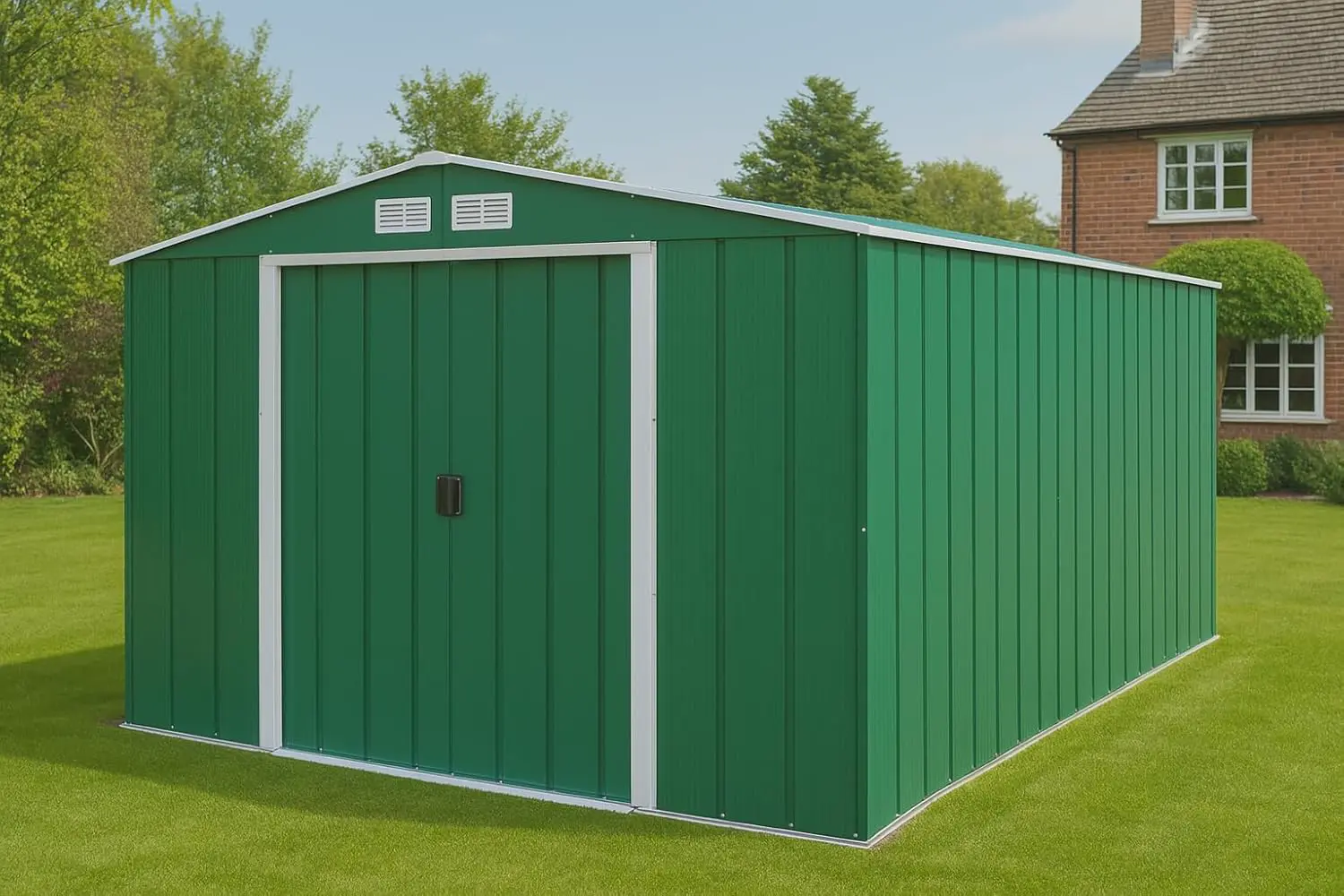 Abri de jardin en métal en métal vert vue 2