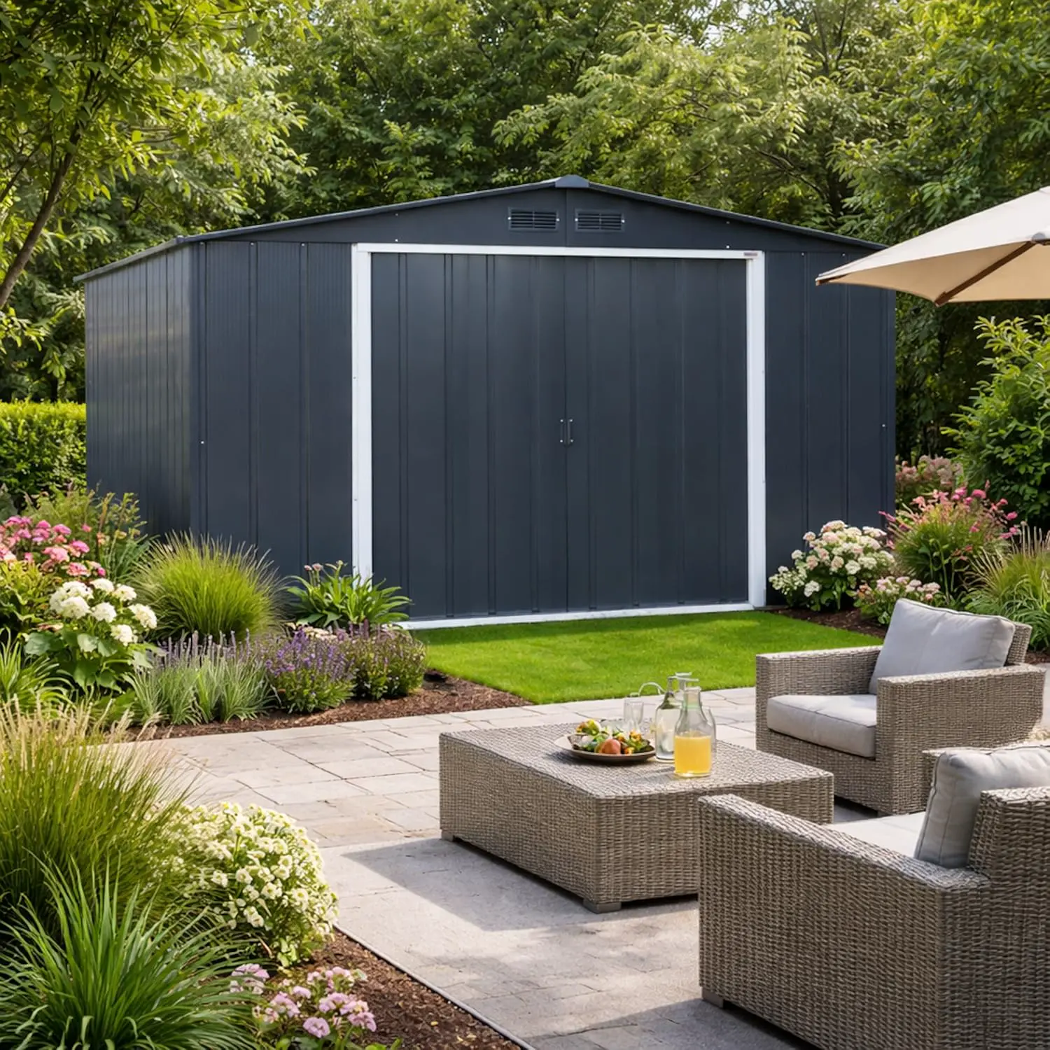 Abri de jardin en métal en bois gris 11,68 m² vue 2