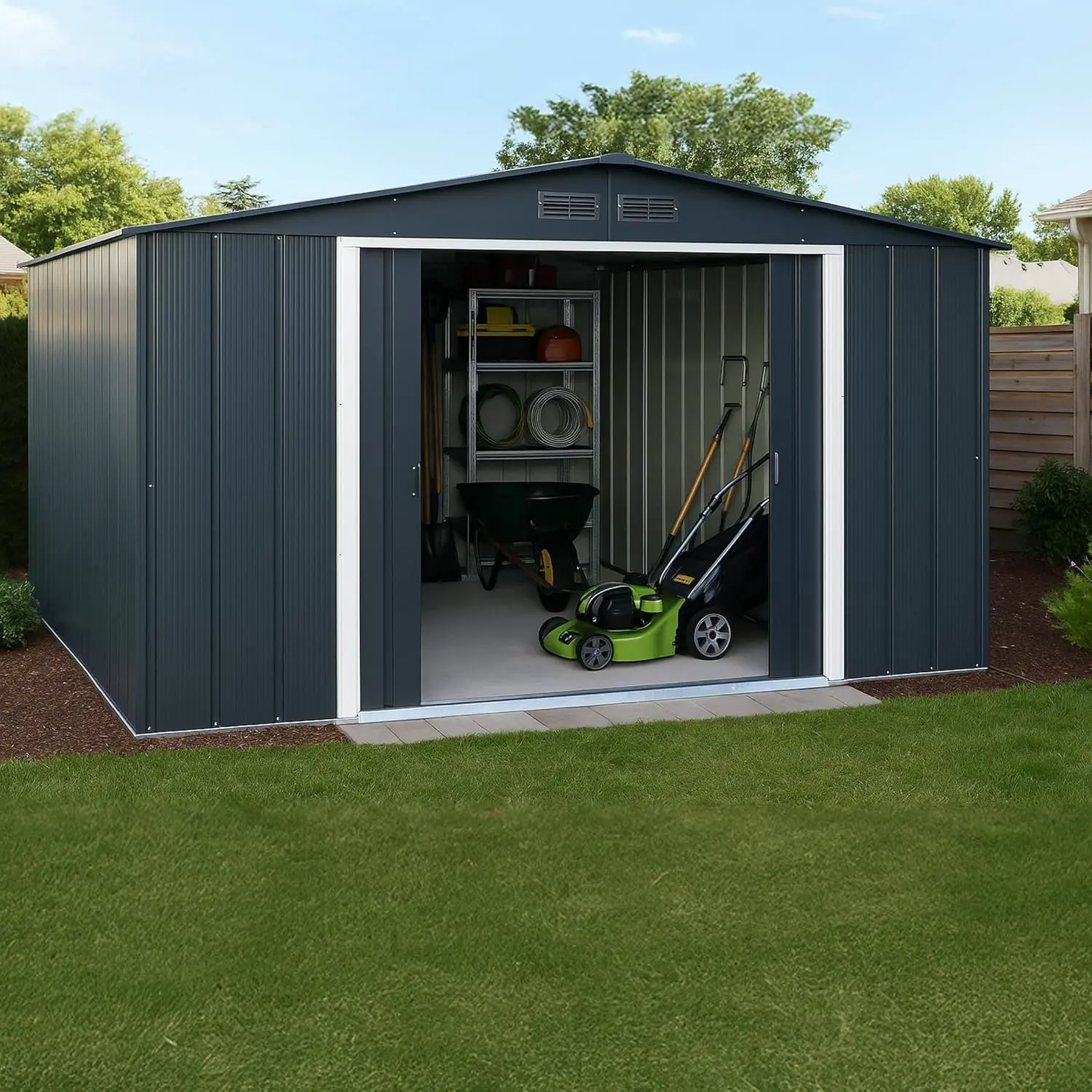 Abri de jardin en métal en bois gris 11,68 m² vue 3