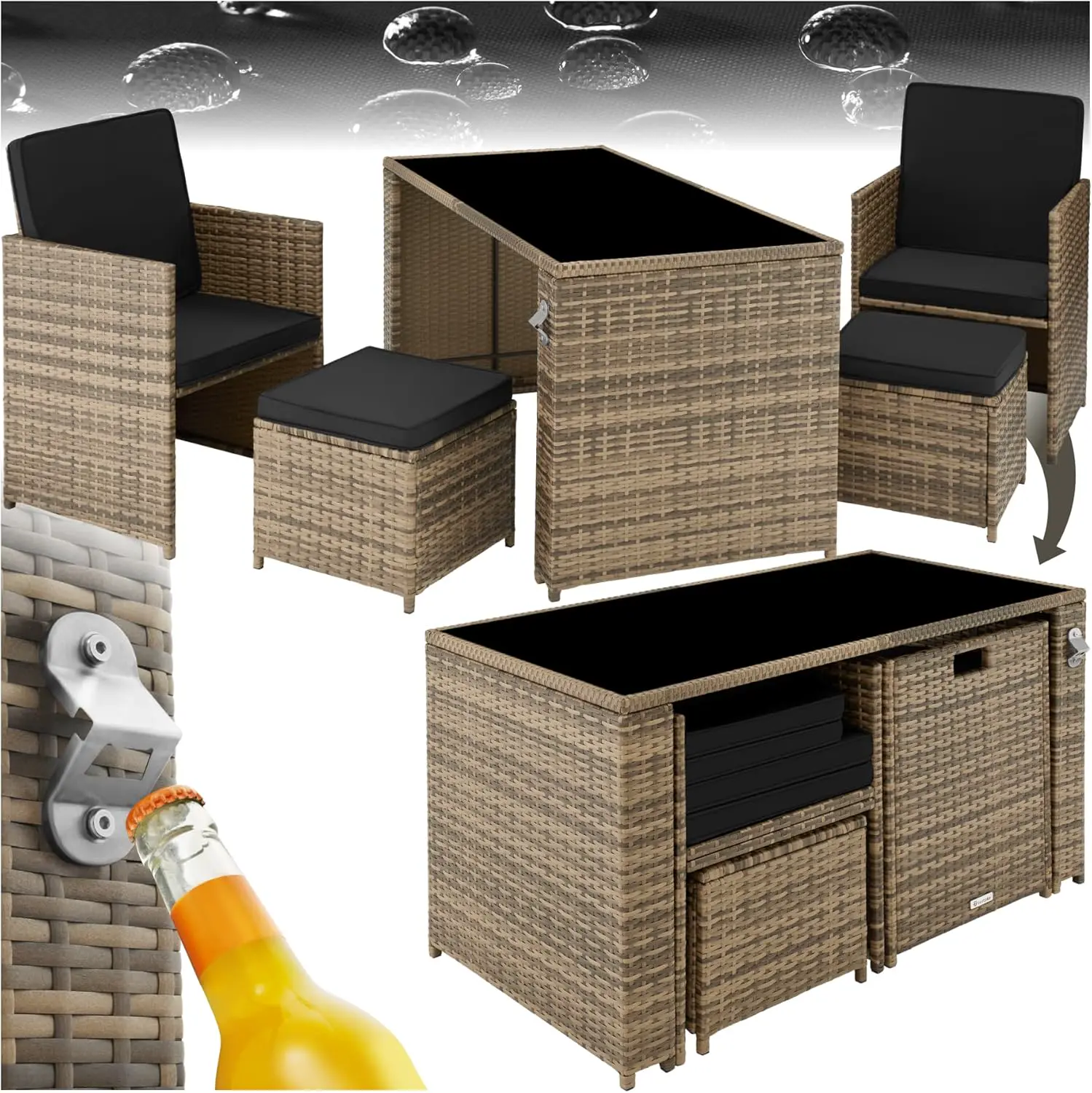 tectake Ensemble Salon de Jardin Exterieur 4 Places en Poly