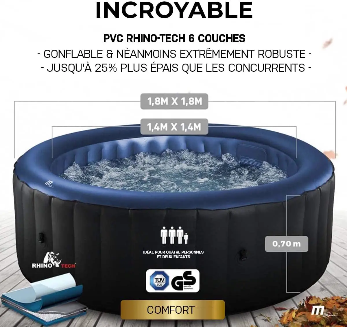 Spa gonflable 4 personnes 4 places en rotin gris 3x4 vue 6