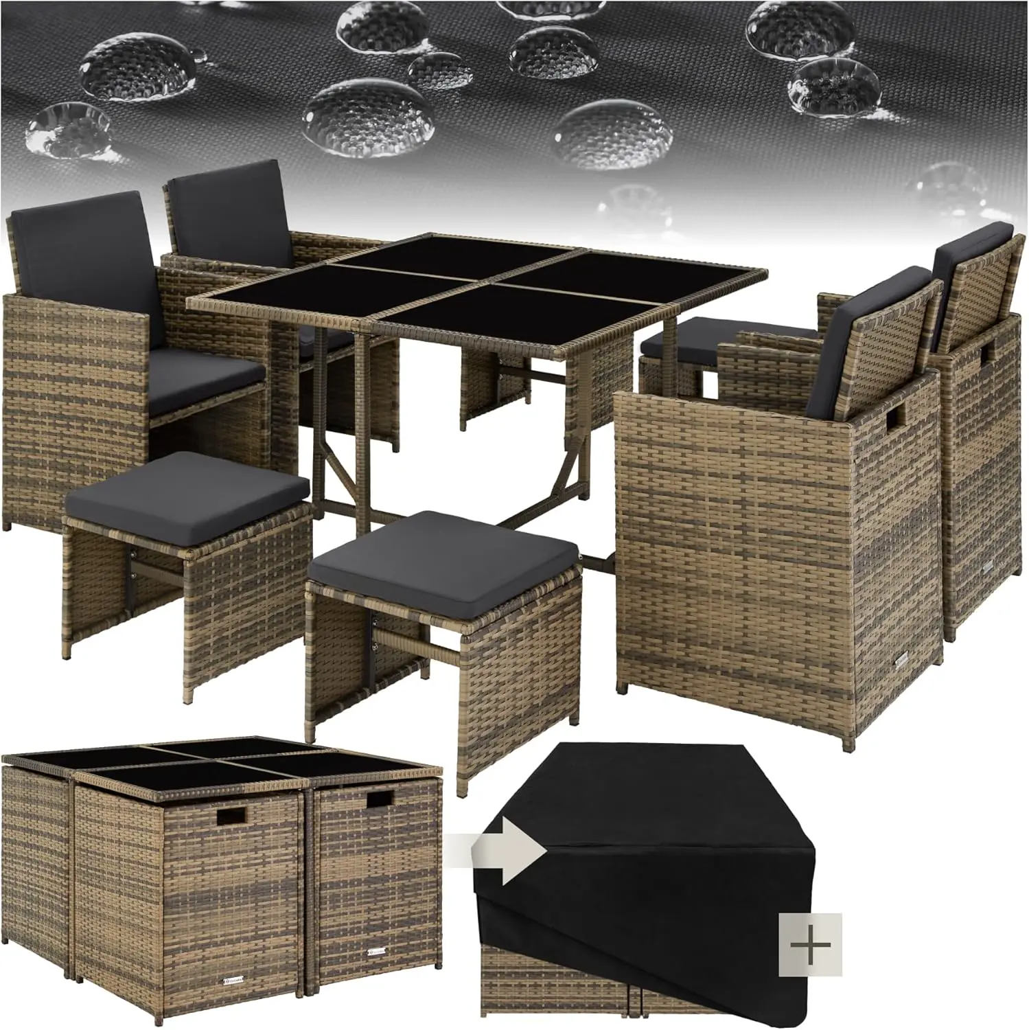 Salon de jardin en rotin marron naturel