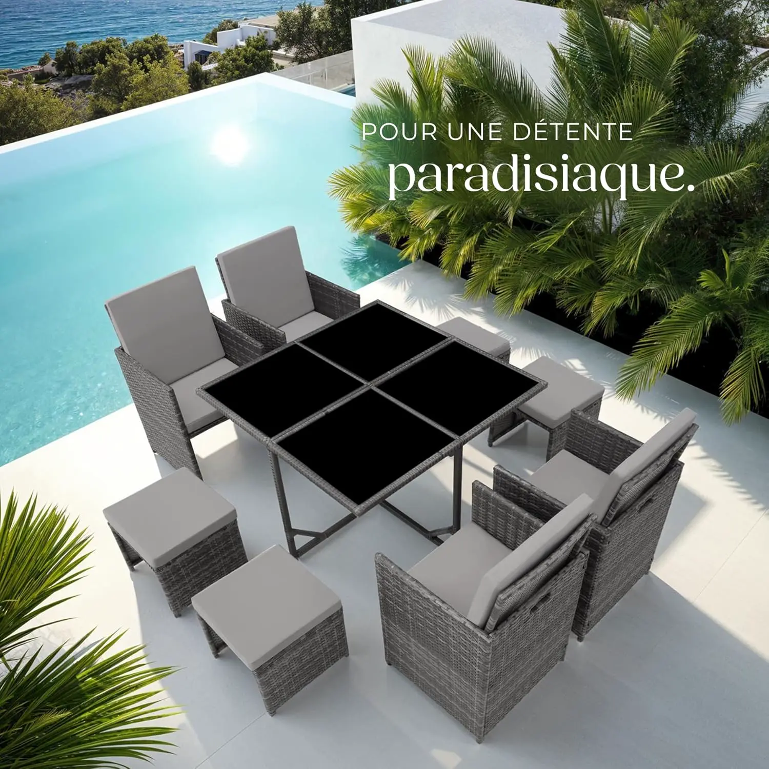 Salon de jardin 4 places en acier gris 53 x 87 cm vue 9