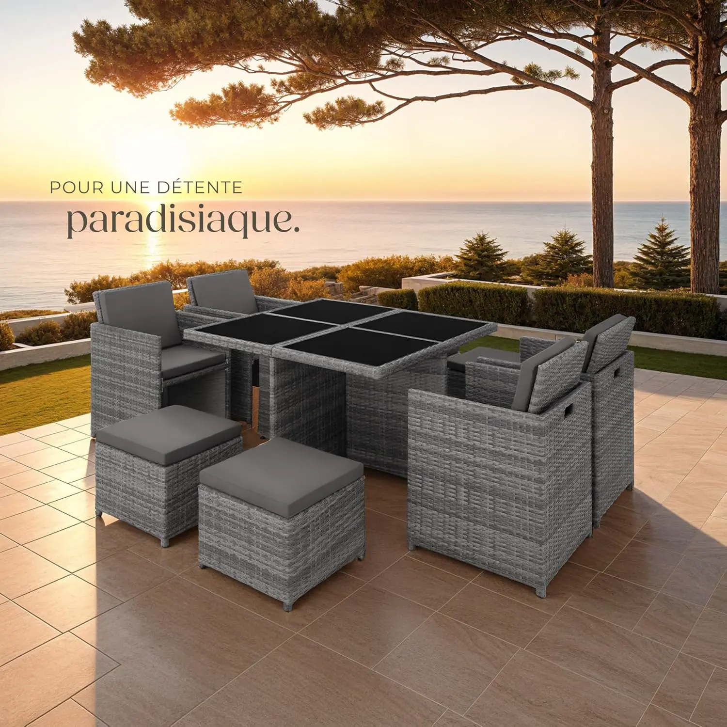 Salon de jardin 8 places en rotin vue 9
