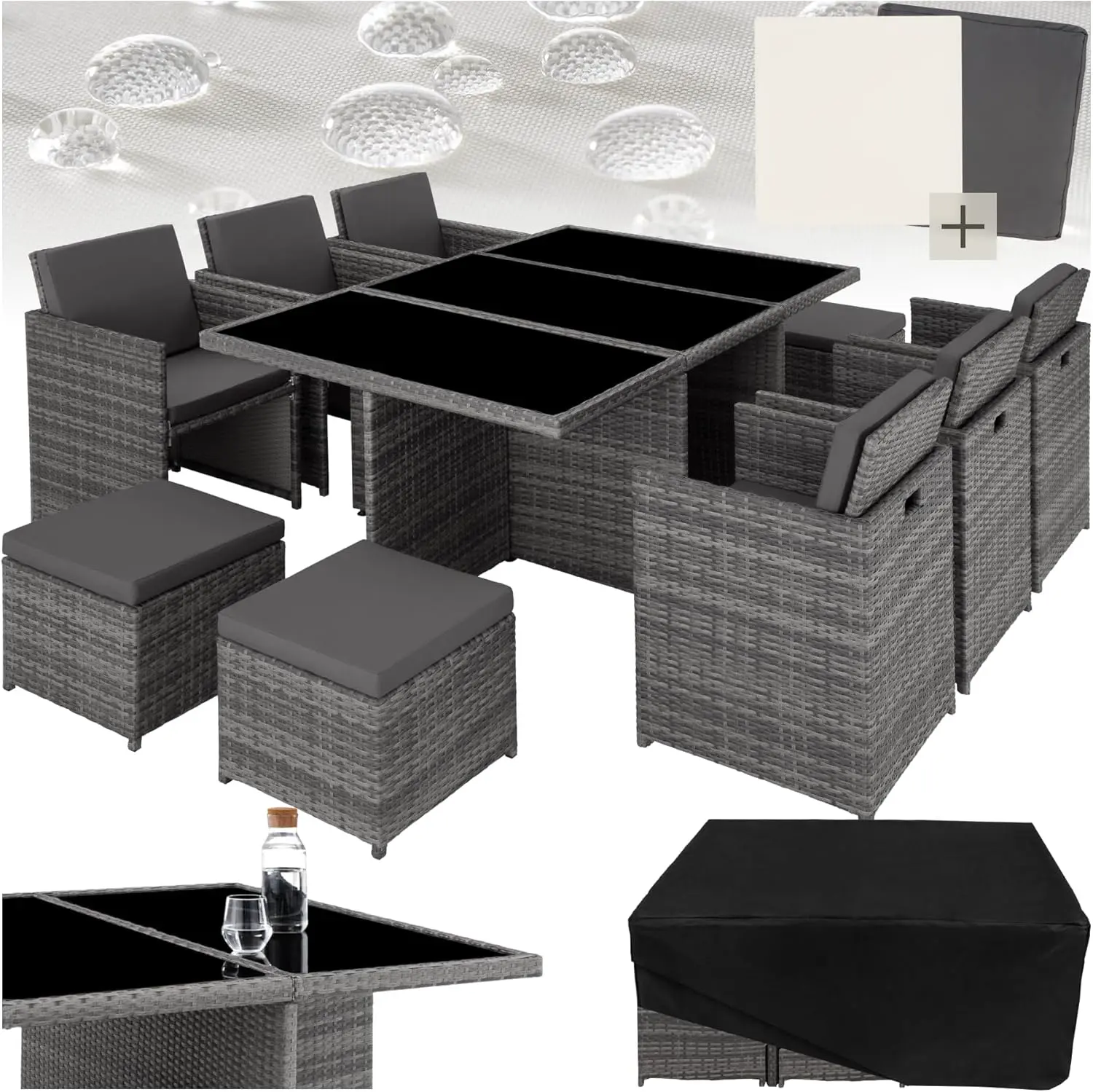 tectake® Salon de Jardin Exterieur en Résine Tressée Poly Rotin Salon