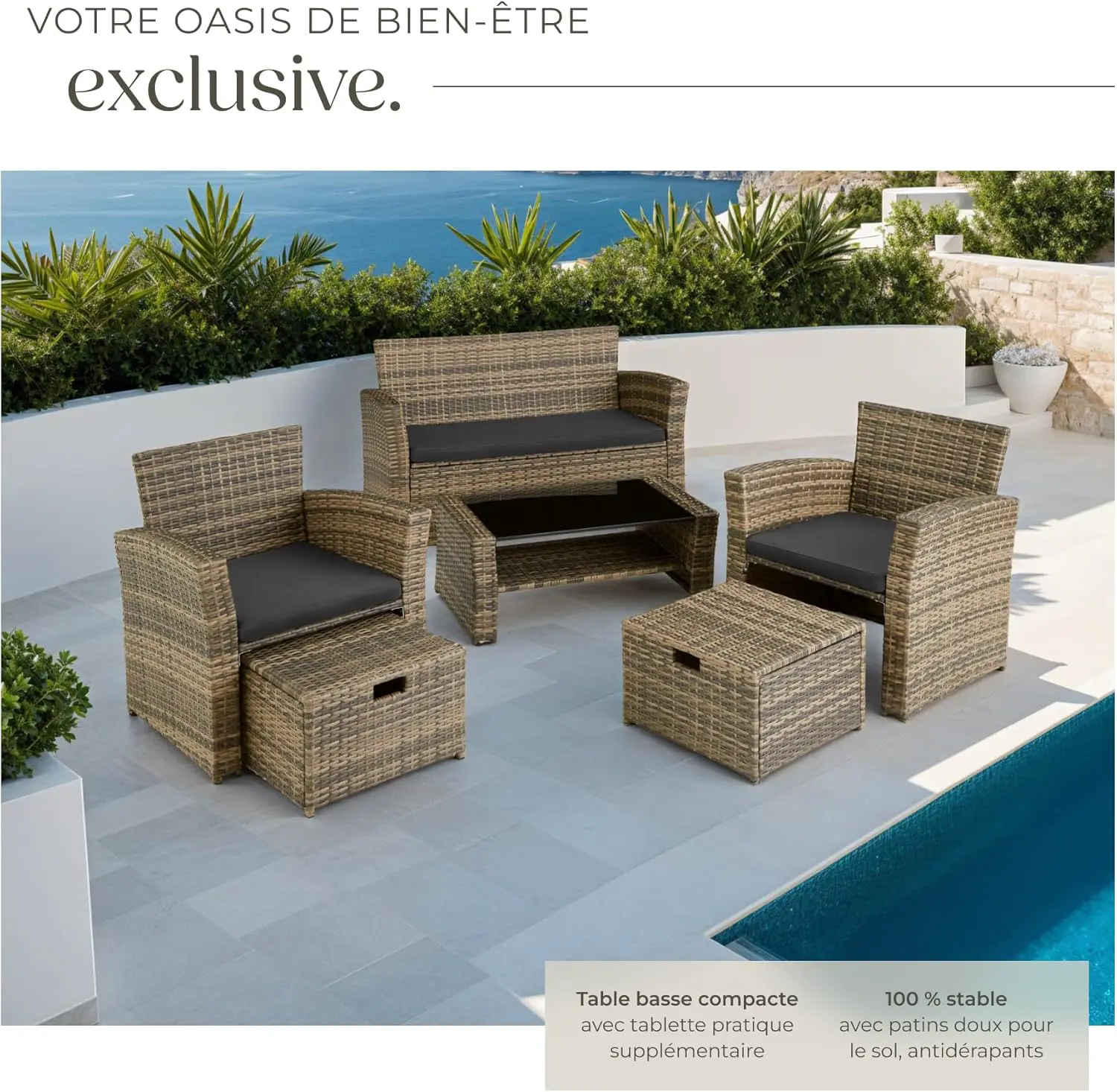 Salon de jardin en rotin 68,5 x 75 cm vue 5