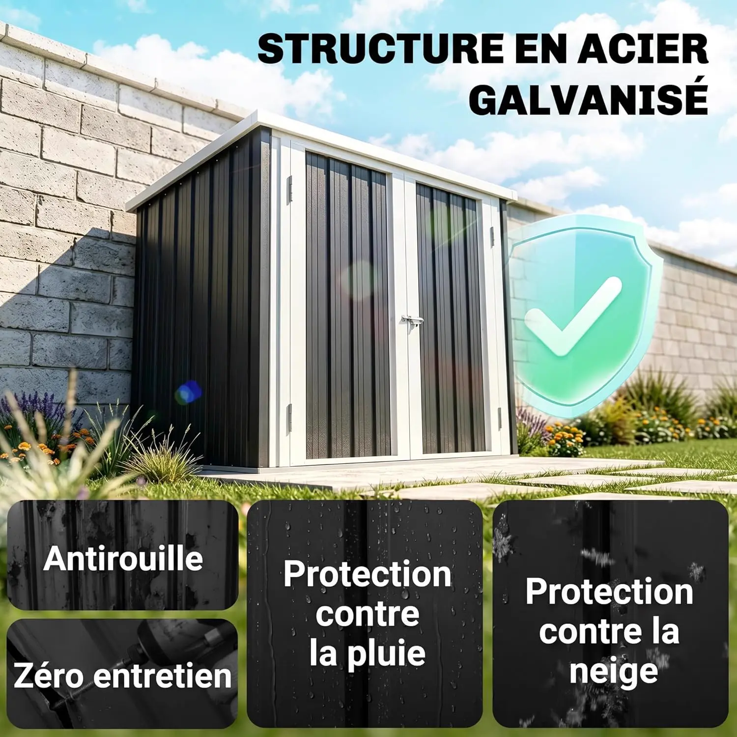 Abri de jardin en métal en acier noir 1,09 m² vue 3
