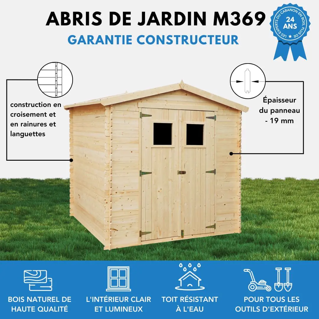 Abri de jardin en bois en bois naturel 4,33 m² vue 4