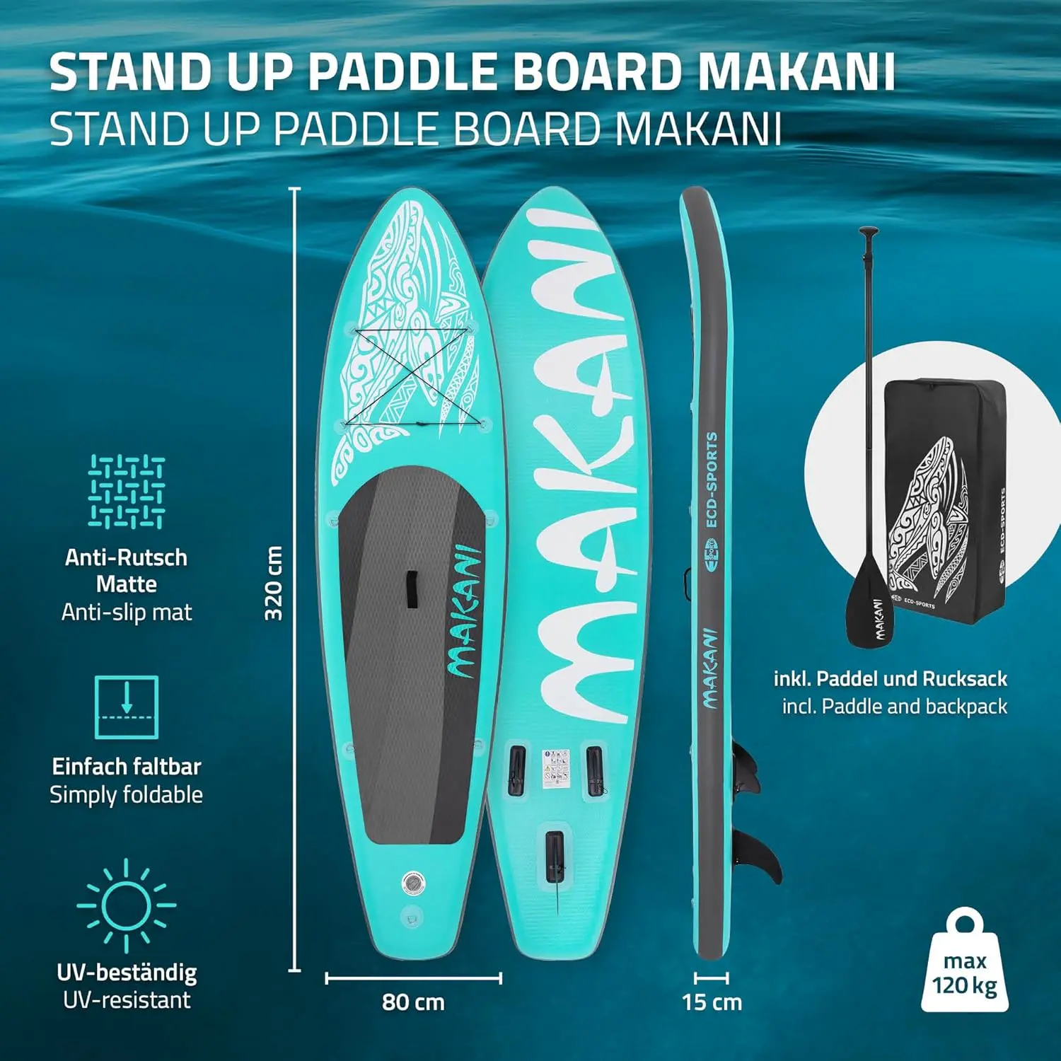 Paddle gonflable en aluminium sable vue 2