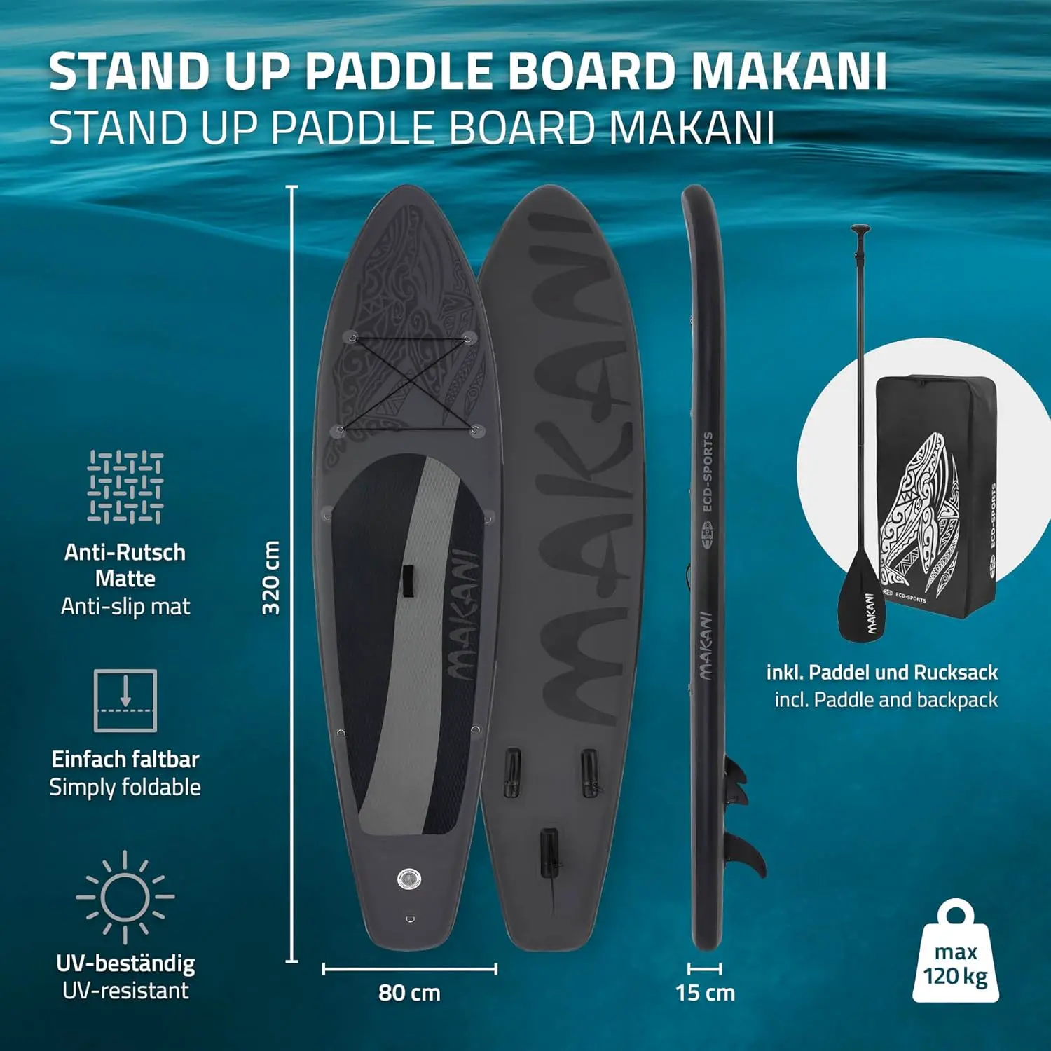 Paddle gonflable en aluminium noir vue 2