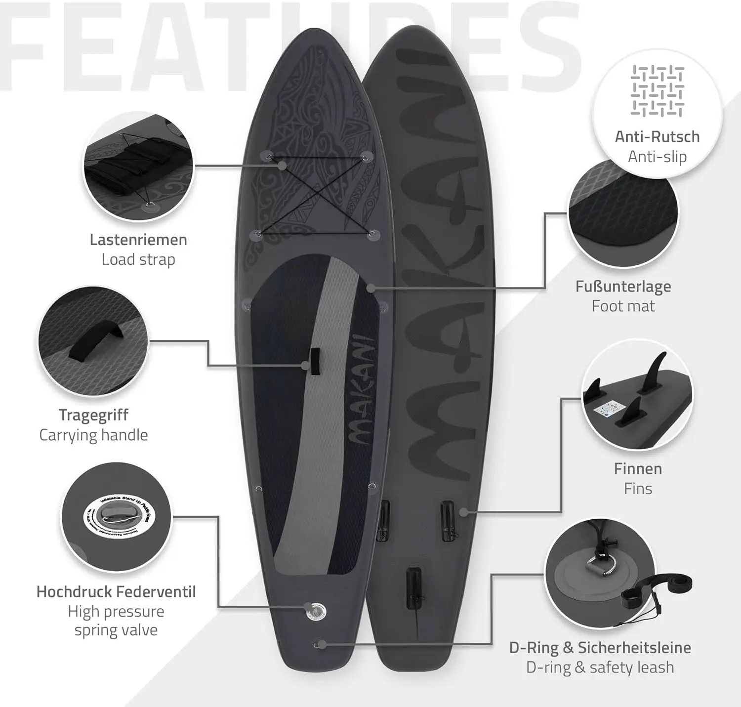 Paddle gonflable en aluminium noir vue 3