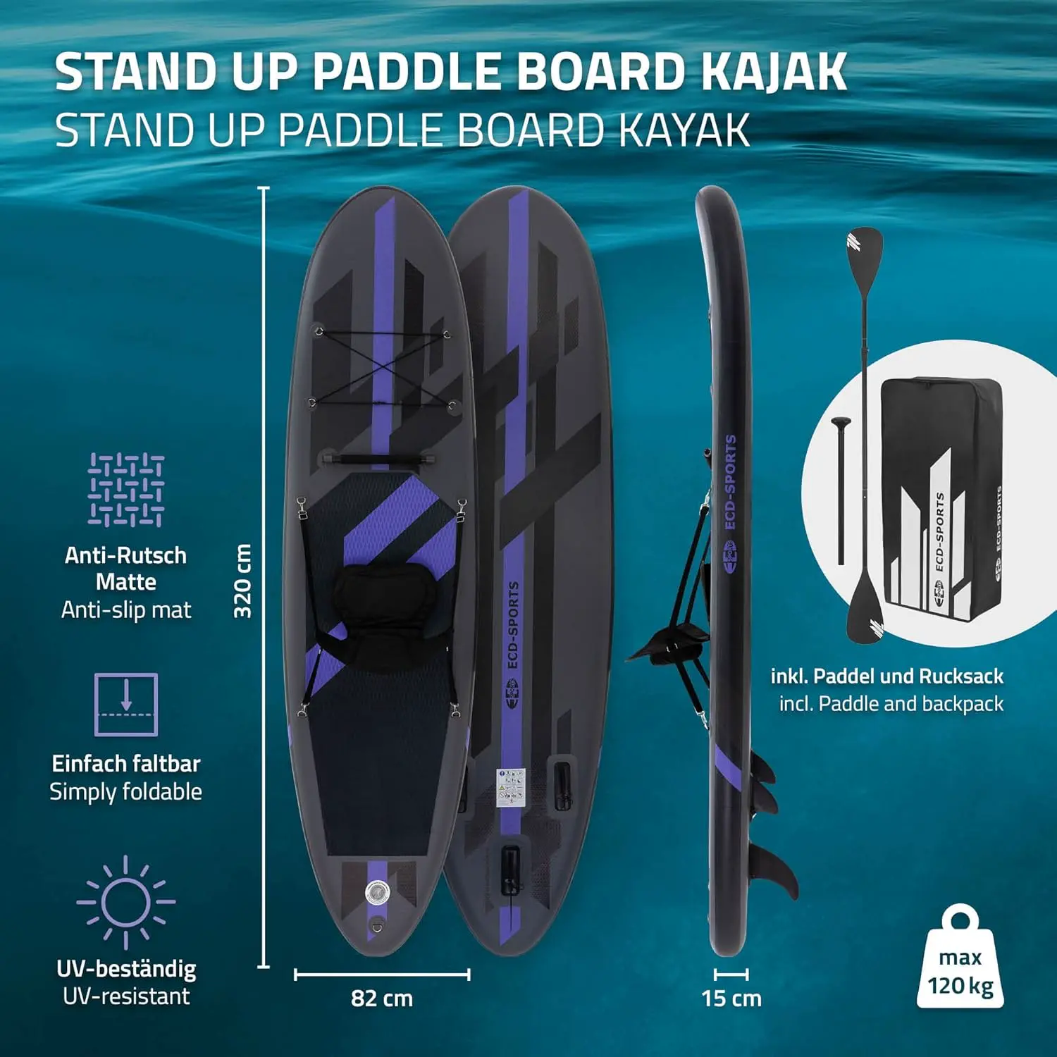 Paddle gonflable en aluminium noir vue 2