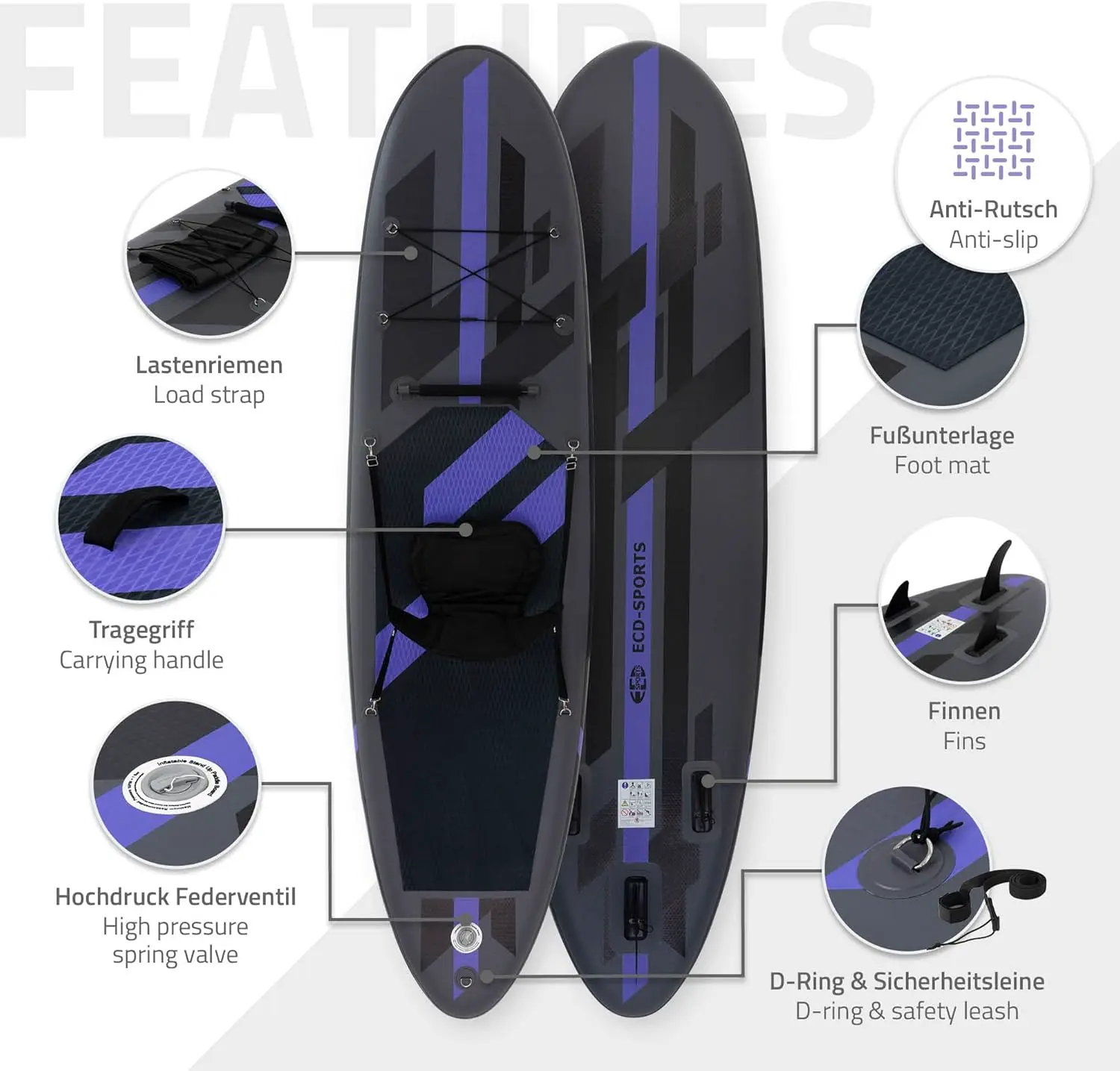 Paddle gonflable en aluminium noir vue 3