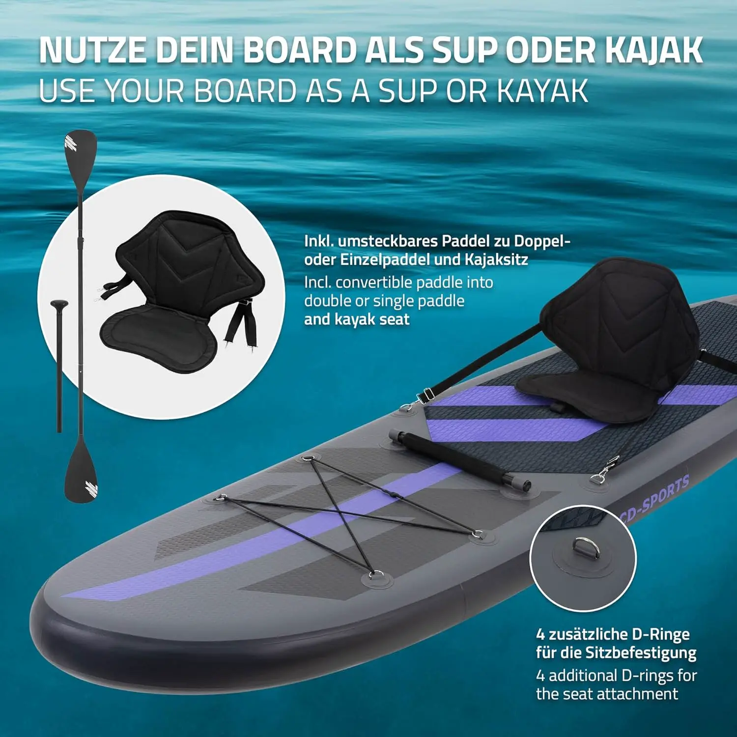 Paddle gonflable en aluminium noir vue 7
