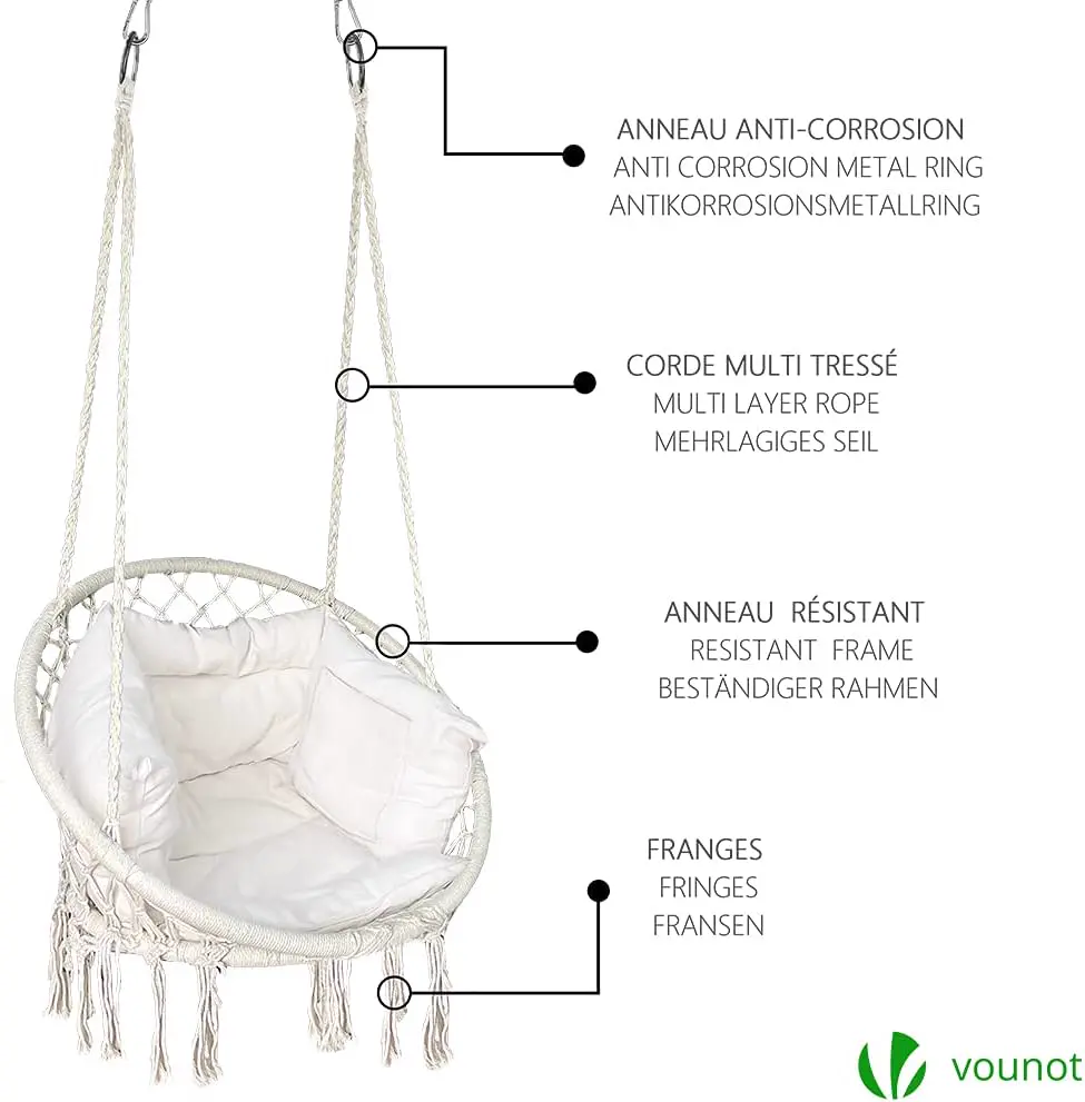 Fauteuils suspendus en acier gris 62 x 155 cm vue 6
