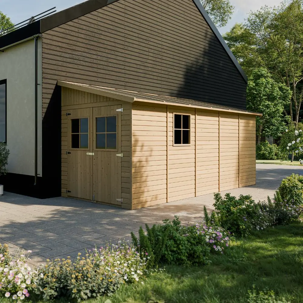 Abri de jardin en bois en bois gris 10 m² vue 2