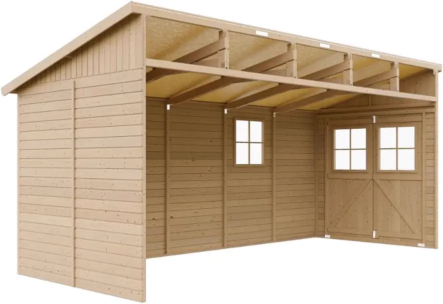 Abri de jardin en bois en bois naturel 10 m² vue 3