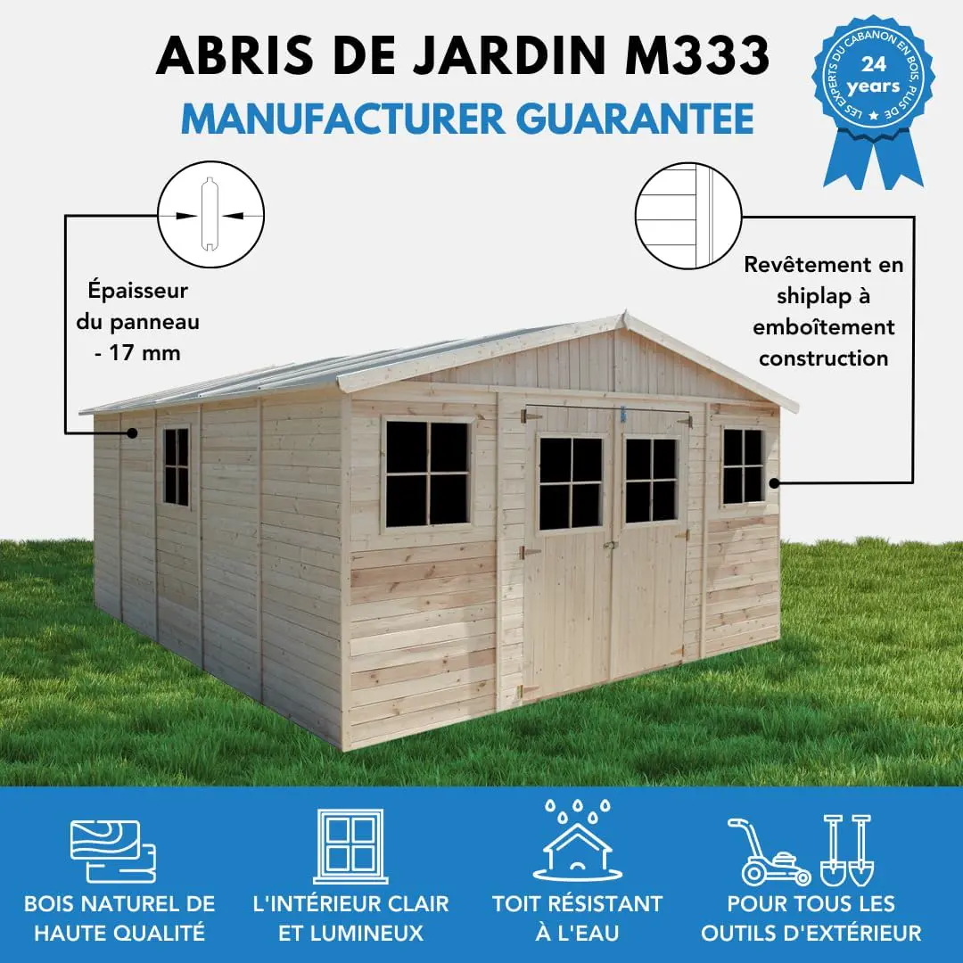 Abri de jardin en bois en bois naturel 20 m² vue 4