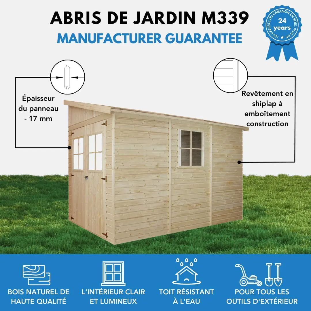 Abri de jardin en bois en bois naturel 6 m² vue 4
