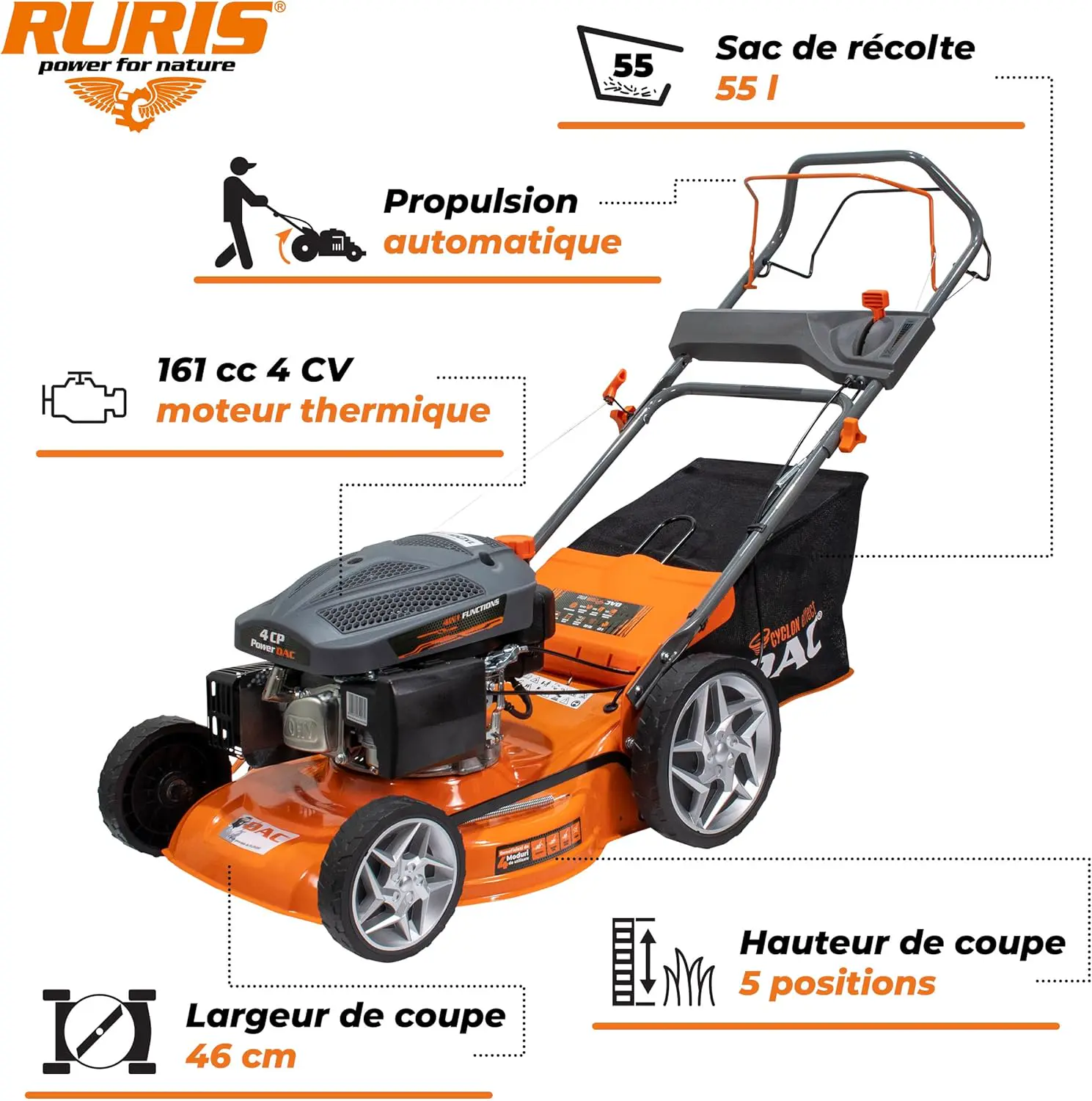 Tondeuse autoportée en acier orange vue 2
