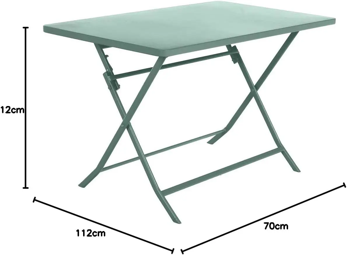 Table de jardin 4 places en acier vert 110 x 70 cm vue 2