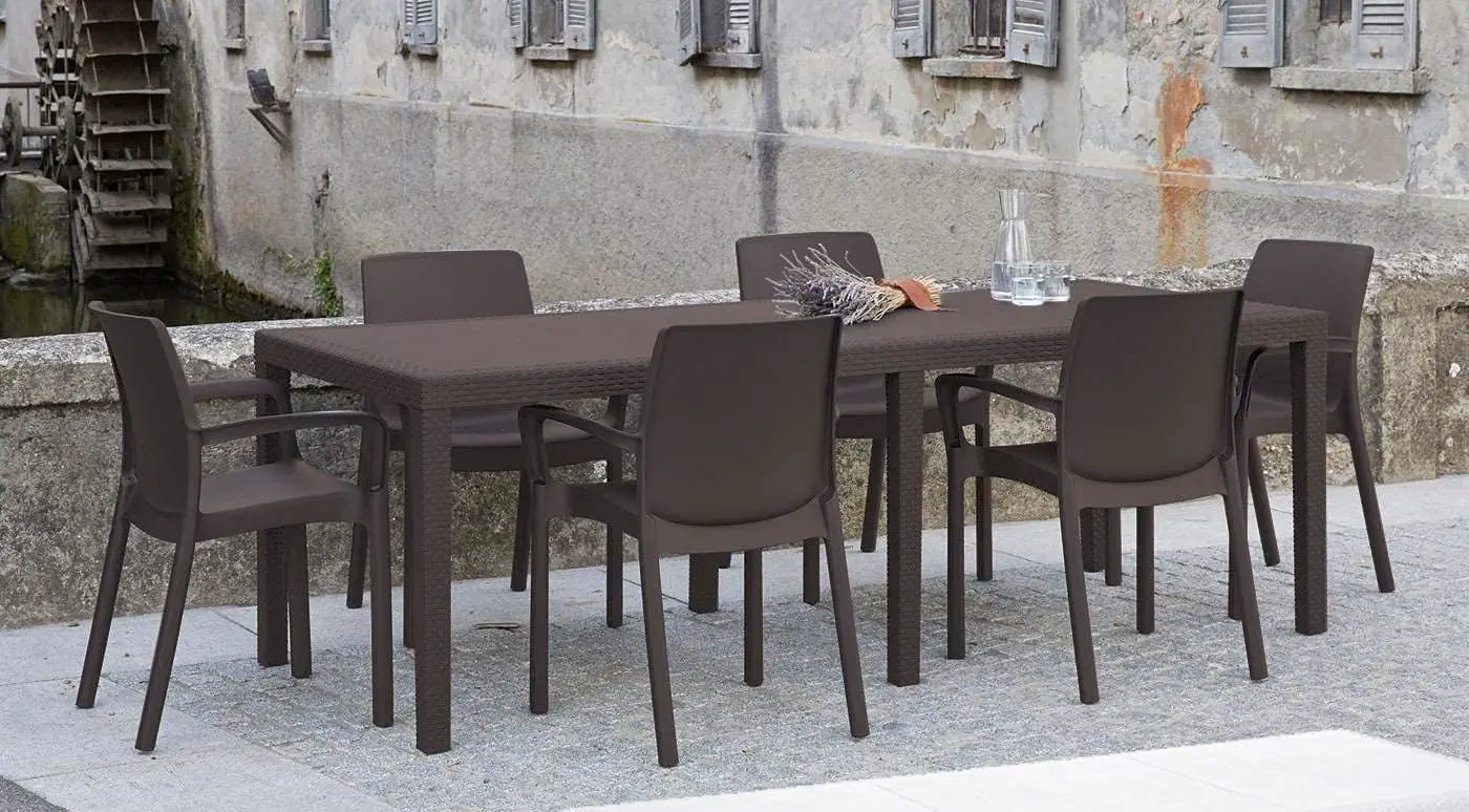 Table de jardin 10 places en rotin marron 90x72 cm vue 2