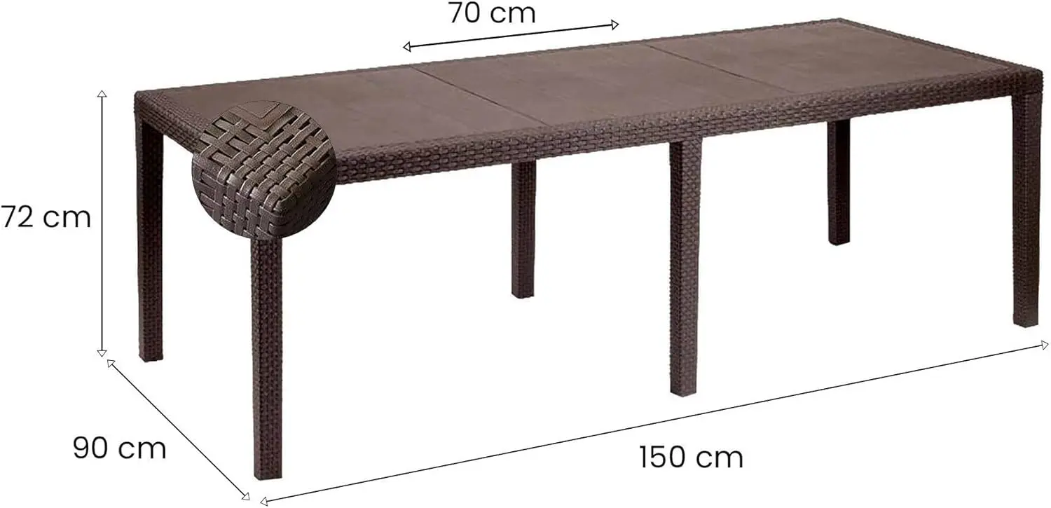 Table de jardin 10 places en rotin marron 90x72 cm vue 3