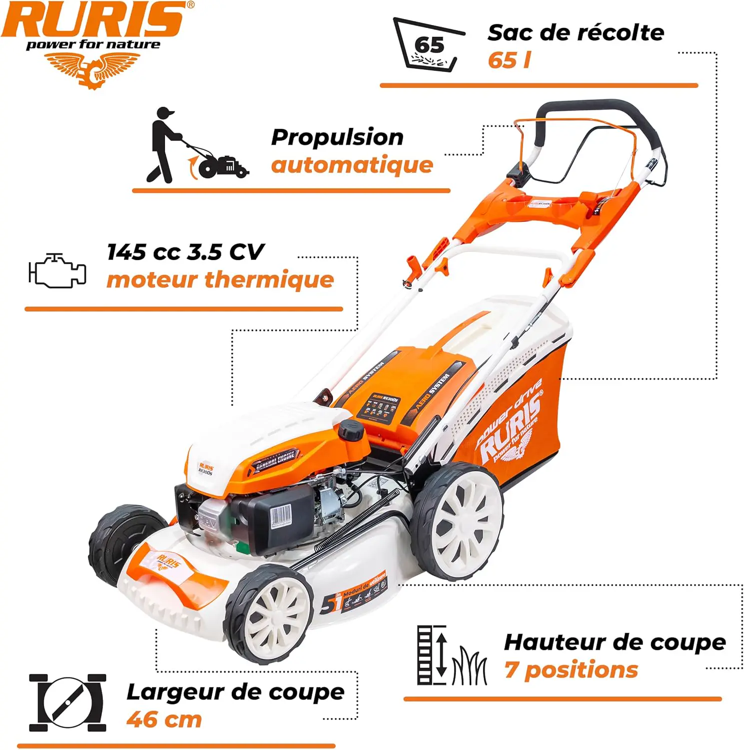 Tondeuse autoportée en acier orange 1500 m² vue 2
