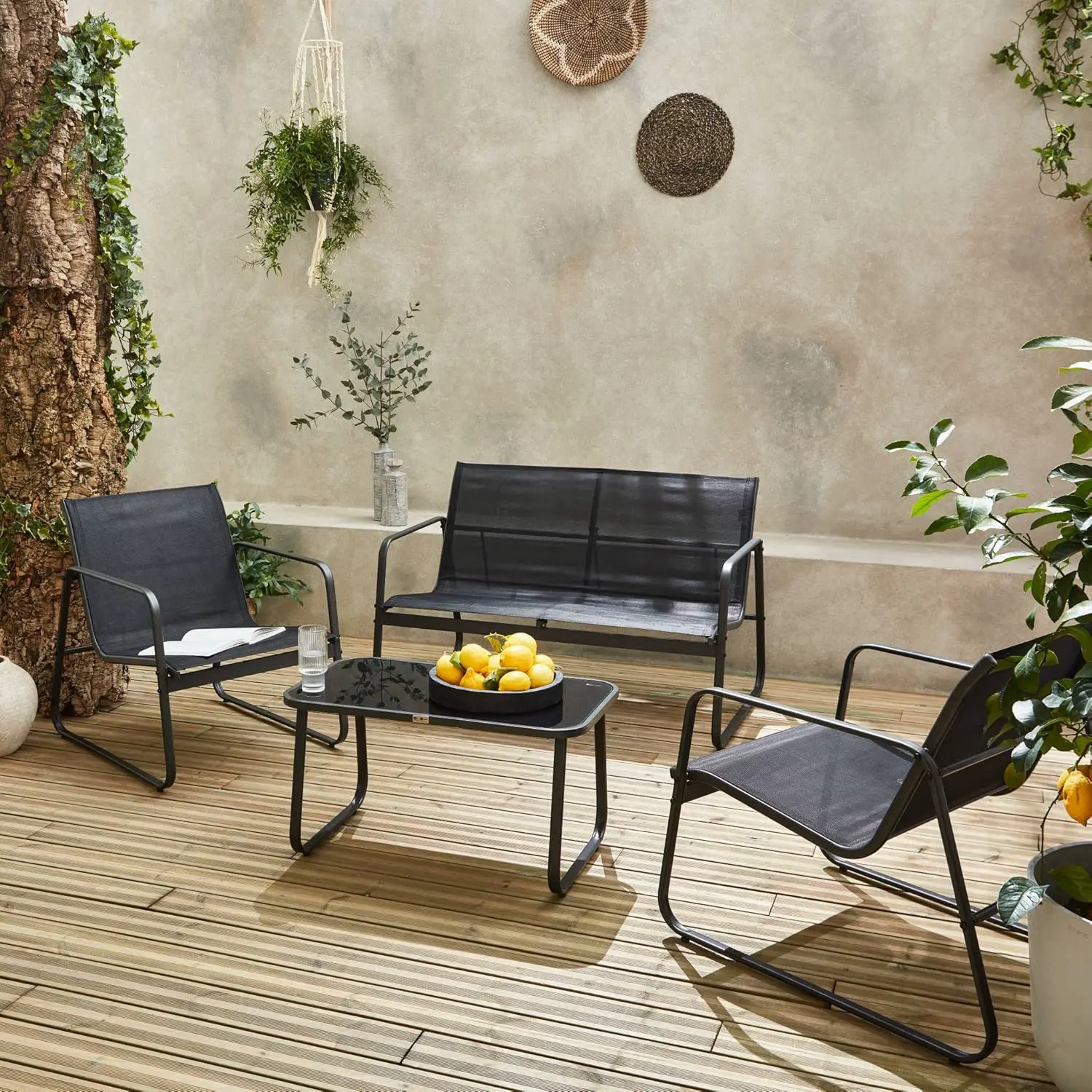 Salon de jardin 4 places en métal noir 77 x 114 vue 3