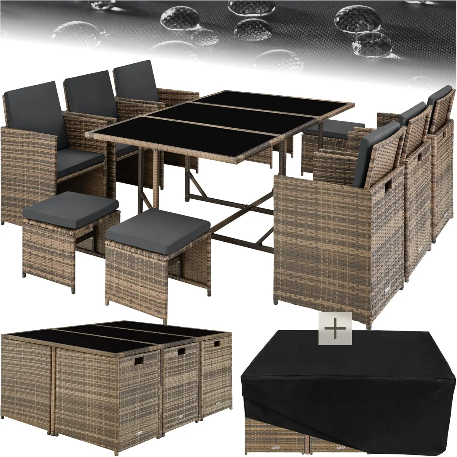 tectake® Salon de Jardin Exterieur en Résine Tressée Poly Rotin Salon