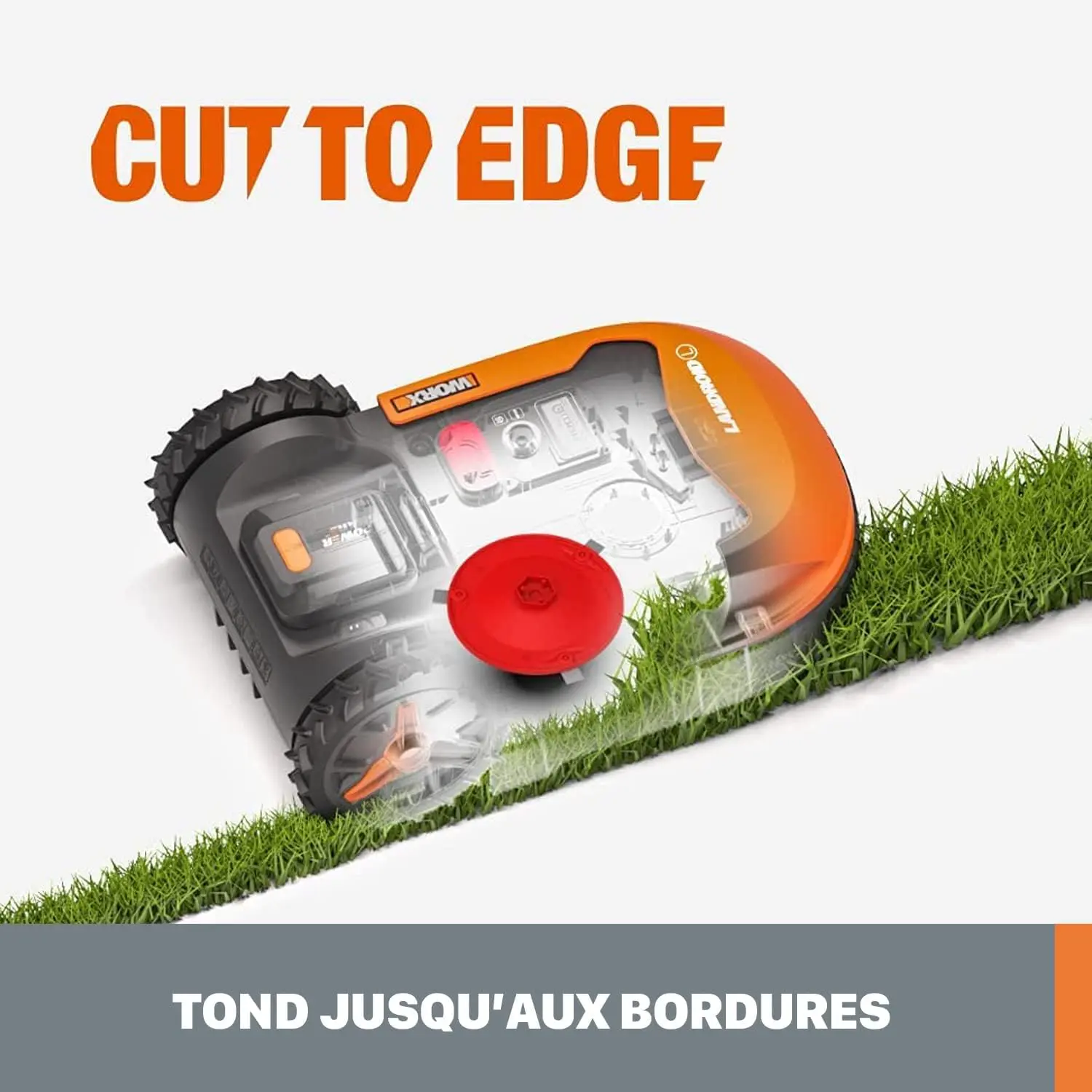 Robot tondeuse en métal orange 500m² vue 4