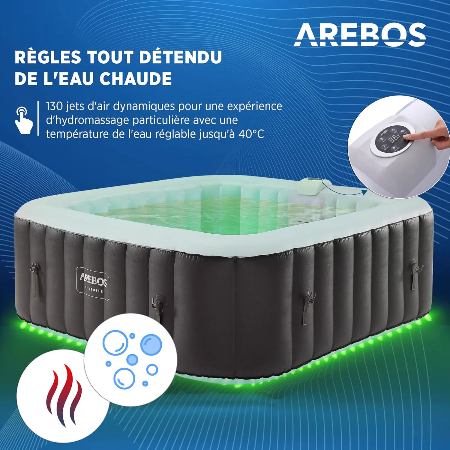 Spa gonflable 6 personnes 6 places 185 x 185 cm vue 3