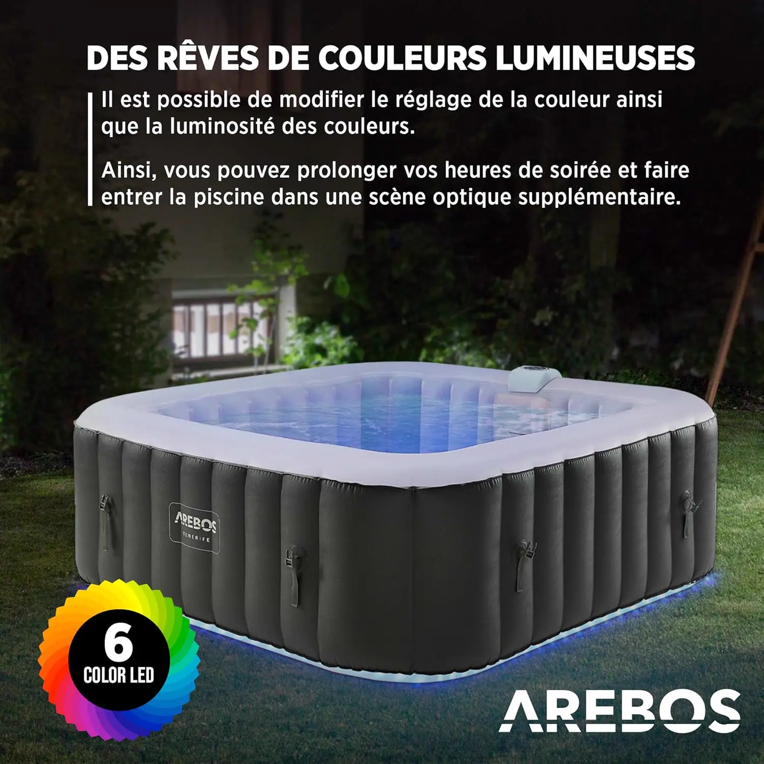 Spa gonflable 6 personnes 6 places 185 x 185 cm vue 4