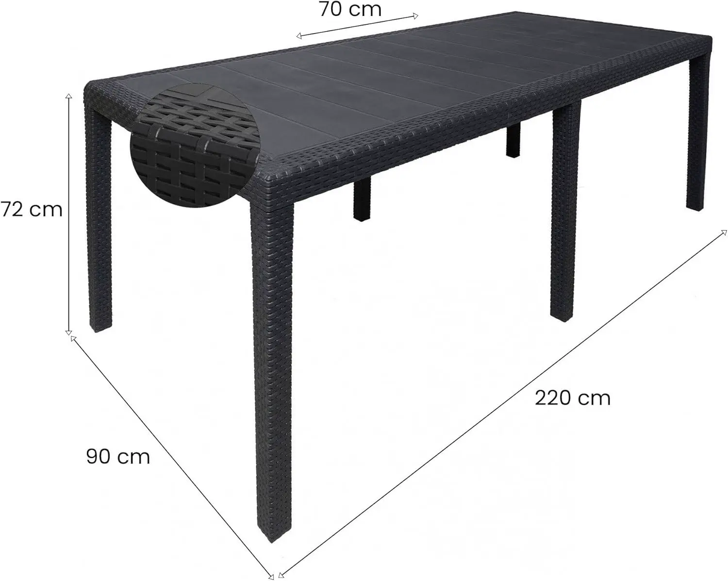 Table de jardin 10 places anthracite 72 x 90 cm vue 2