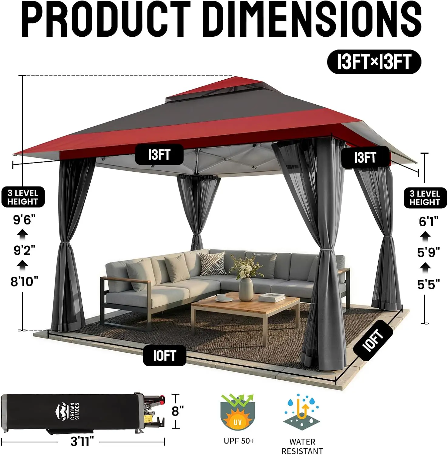 Tonnelle en acier rouge 4 x 4 m vue 6
