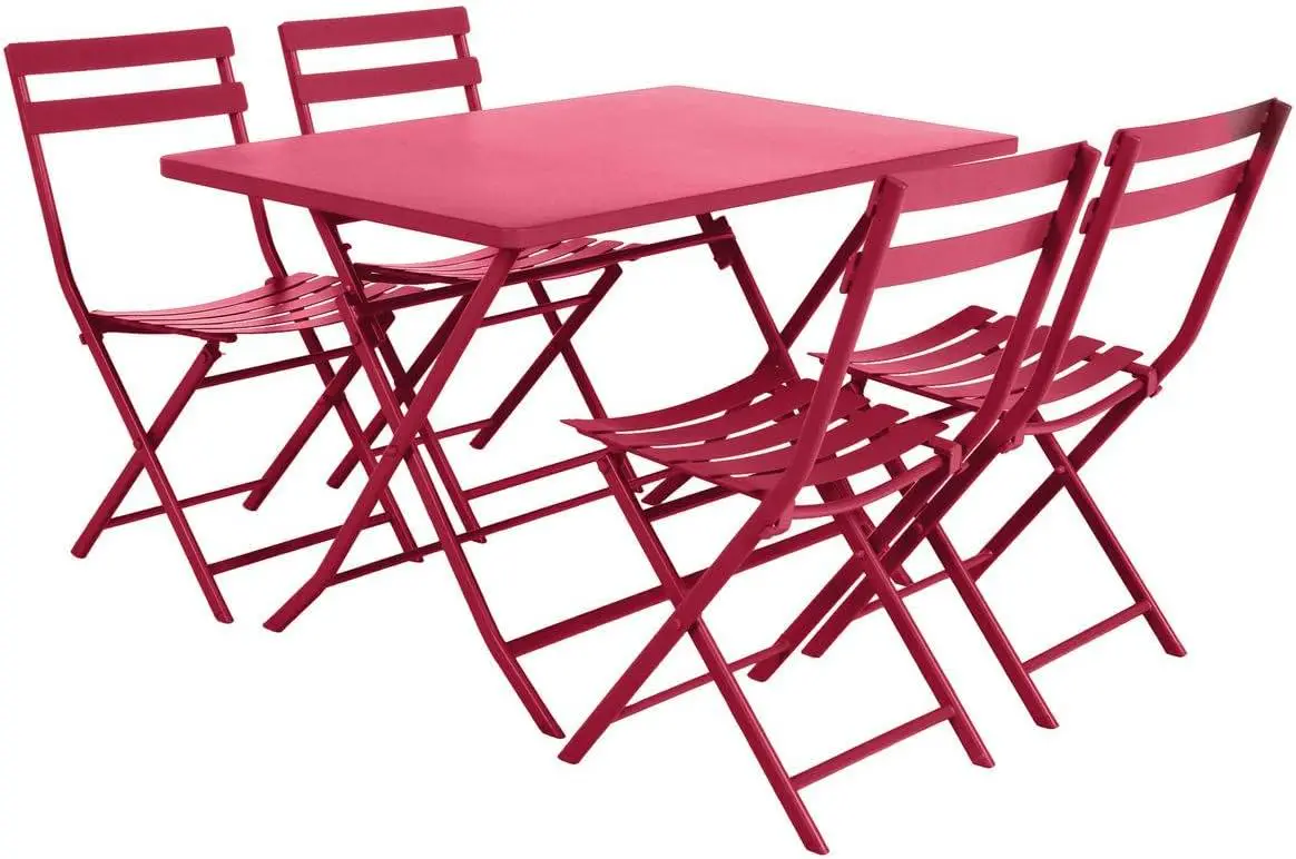 Table de jardin en acier rouge 70 x 70 vue 3